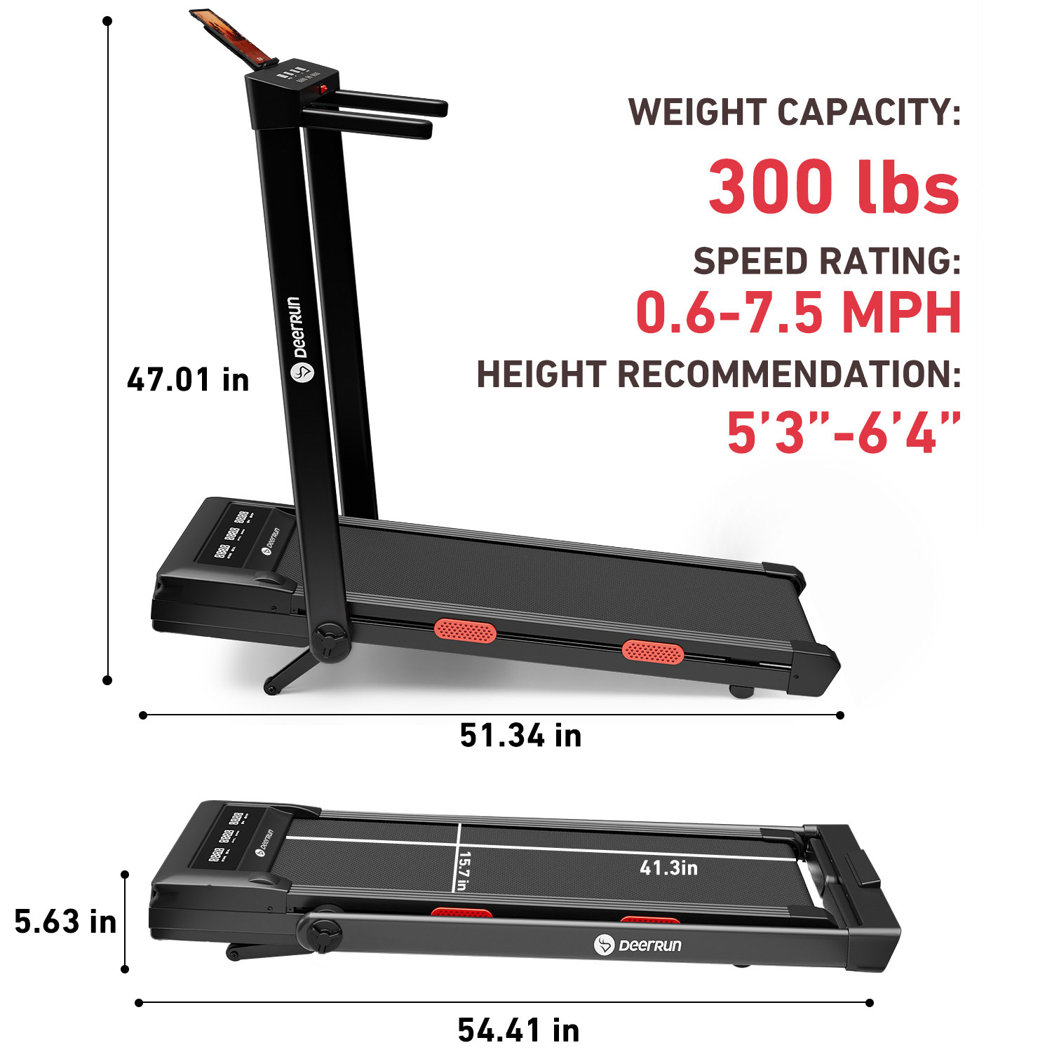 DeerRun Z10 Pro Muse Type 2 in 1 Foldable Treadmill with Remote Control, 12% Auto Incline - Black