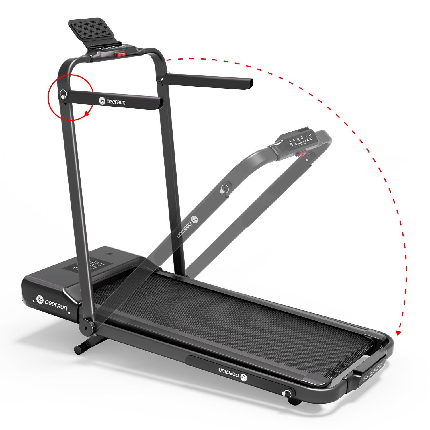 DeerRun A5 Mini 5.4% Incline Smart 2 in 1 Folding Treadmill with Handrail, 300 Lbs, 0.6-7.5 MPH