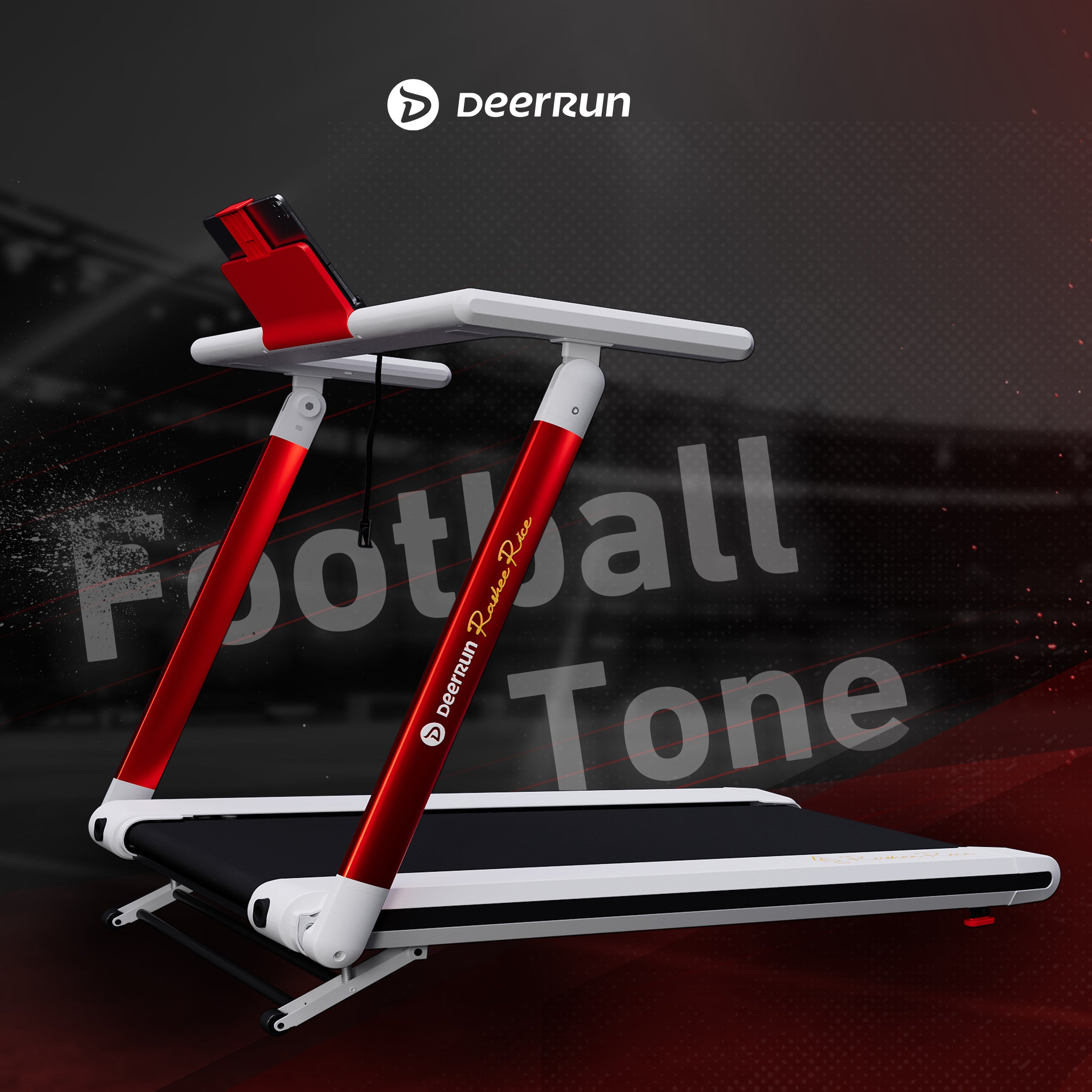 DEERRUN X20 Treadmill: Designer Custom Edition, 15% Auto Incline, Full Deck, Bluetooth & Wireless Remote, Vibrant white-red hue fuels workout drive