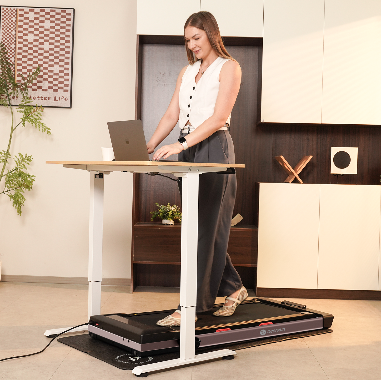 DeerRun Z10 Pro Muse Type 2 in 1 Foldable Treadmill with Remote Control, 12% Auto Incline, Rose Gold