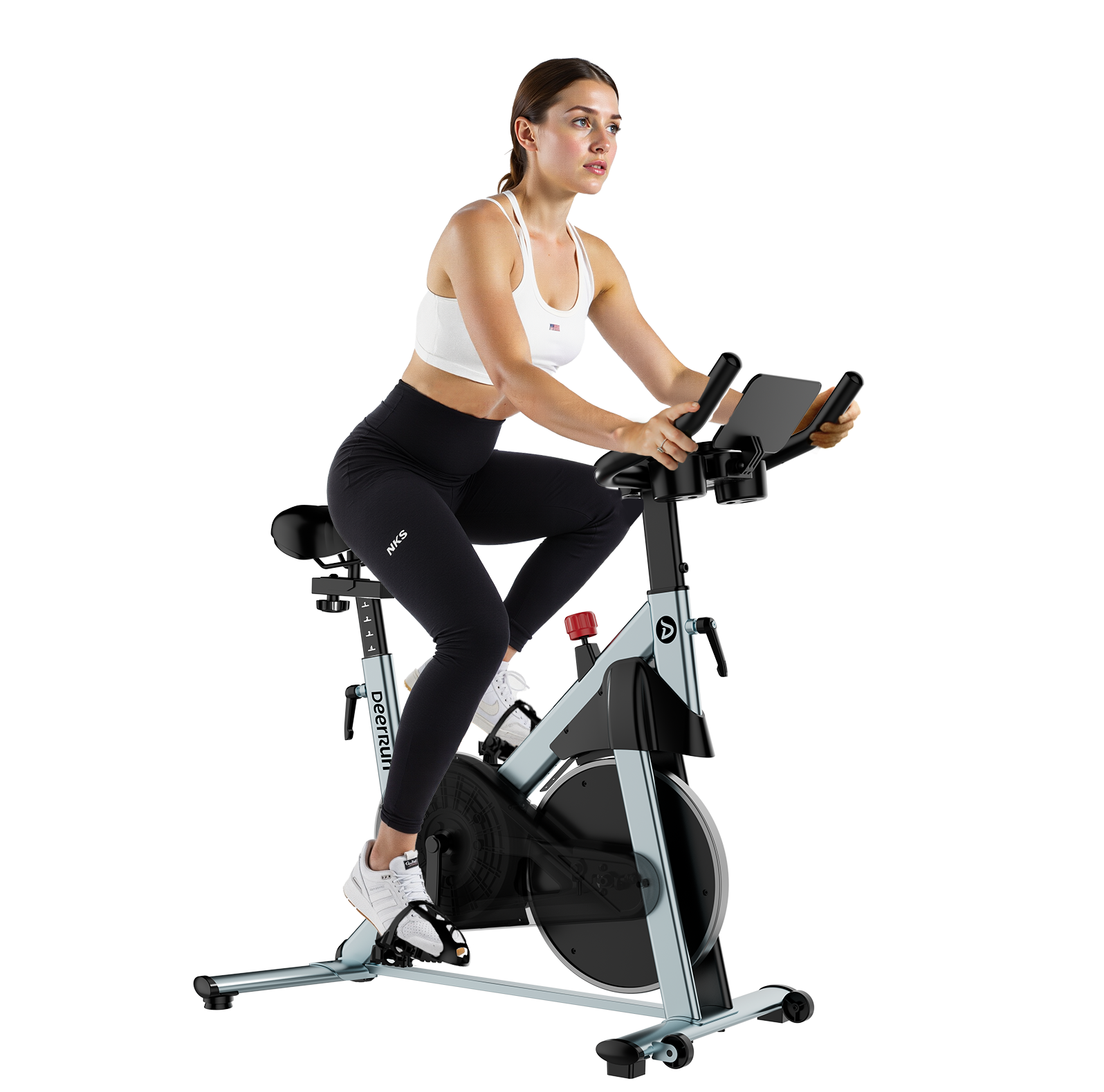 DeerRun S500 Pro King Size Indoor Exercise Bike for Tall Riders 32 Magnetic Adjustable Resistance, LED Screen, Silver
