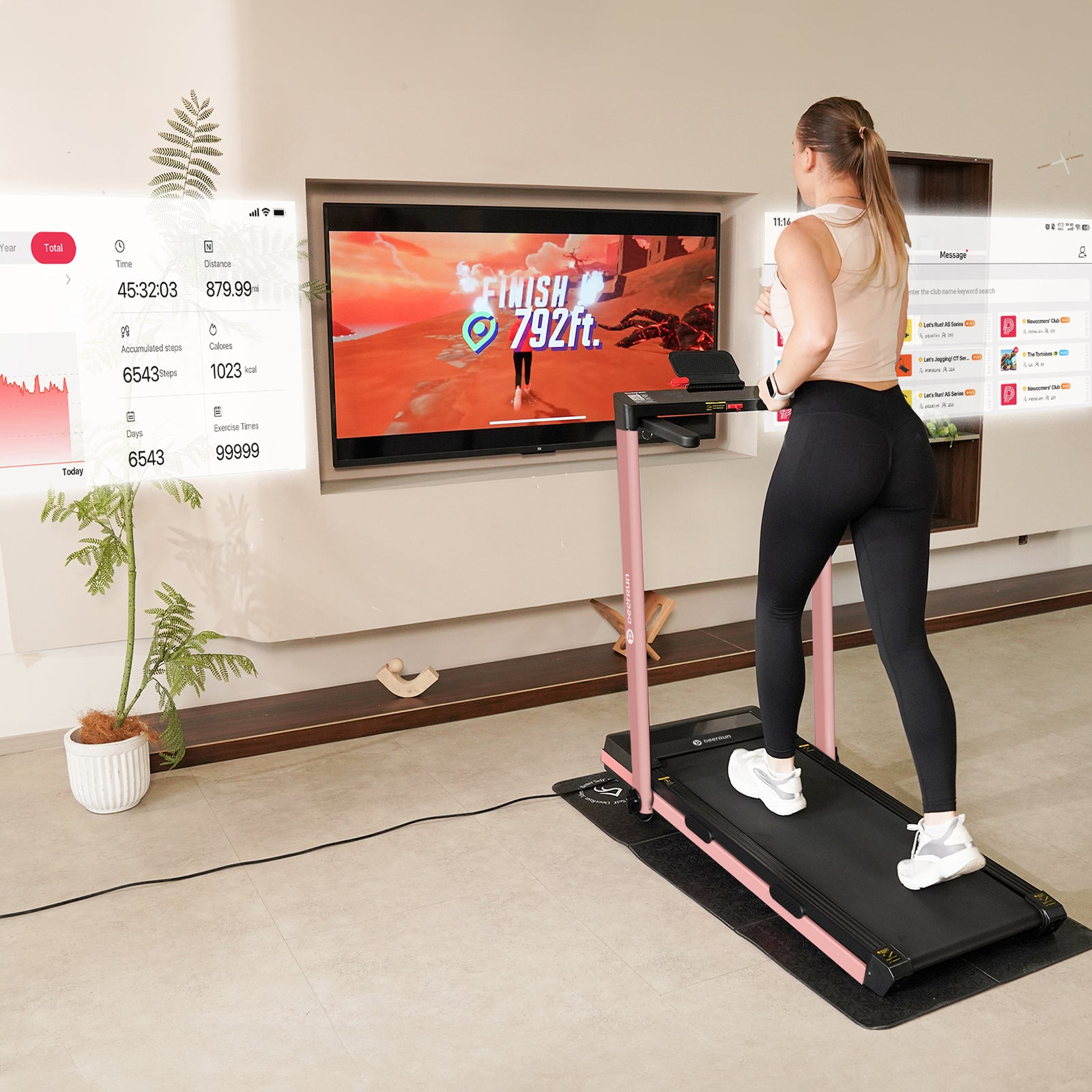 DeerRun Z10 Pro Muse Type 2 in 1 Foldable Treadmill with Remote Control, 12% Auto Incline, Pink