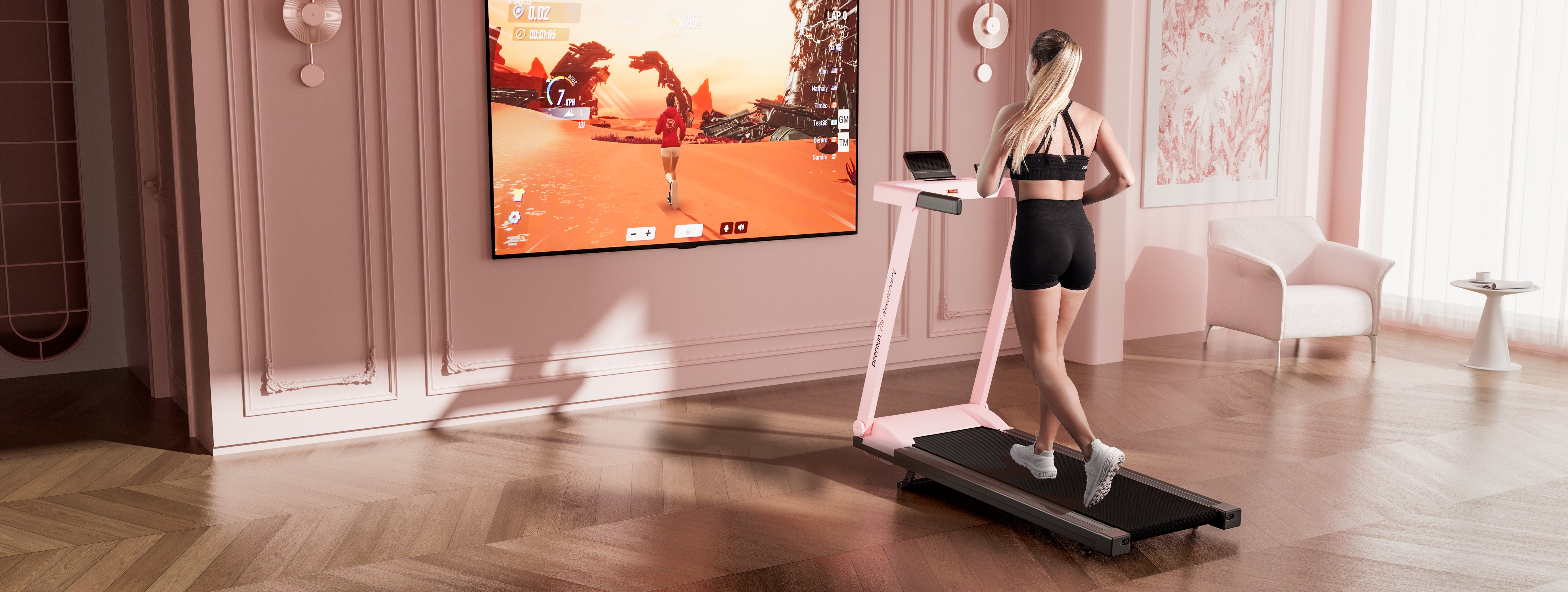 DeerRun A1 Pro Anniversary Edition Folding Smart Treadmill with 6% Manual Incline Support Bluetooth & Remote Wireless Control-Elegant Pink