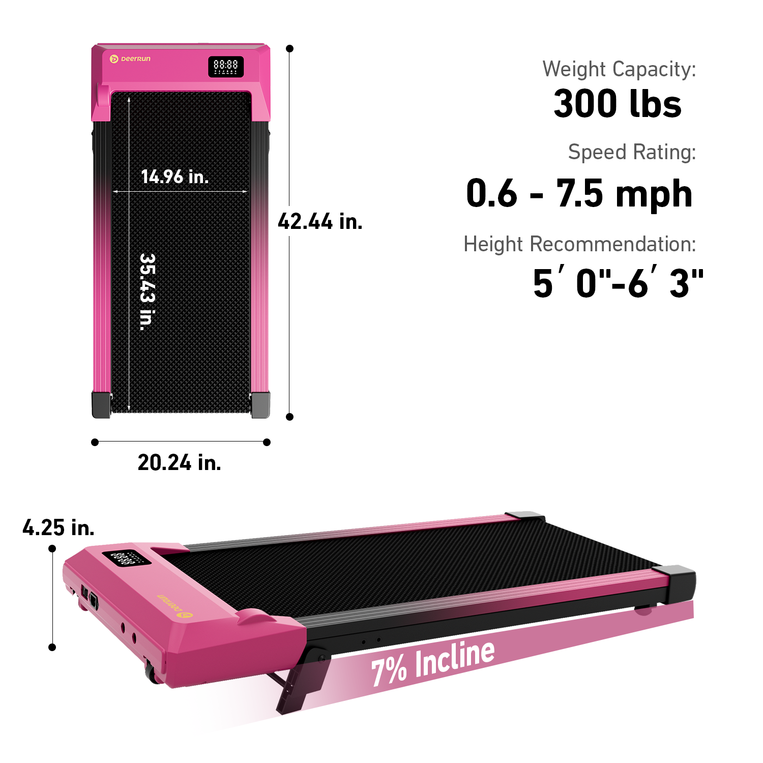 Valentine's Gift 7% Incline Under-Desk Walking Pad Treadmill - Black Pink