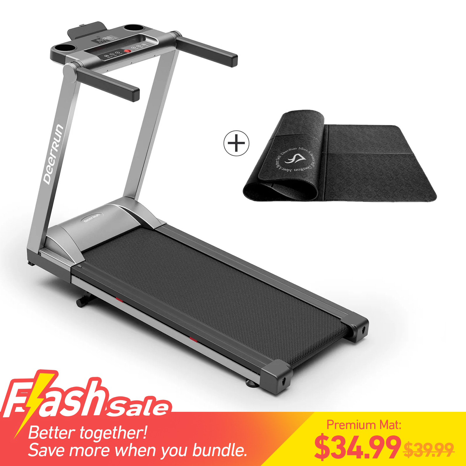 DeerRun A1 Pro Move+  6% Incline Foldable Treadmill——2025 Upgraded Chip & NFC Support | 350Lbs, 10mph Silver