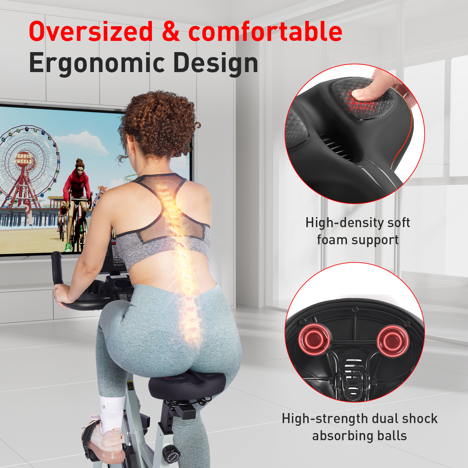 DeerRun® Oversized Bike Seat for DeerRun Indoor Cycling Bike, Ergonomic Design Comfort Seat Cushion