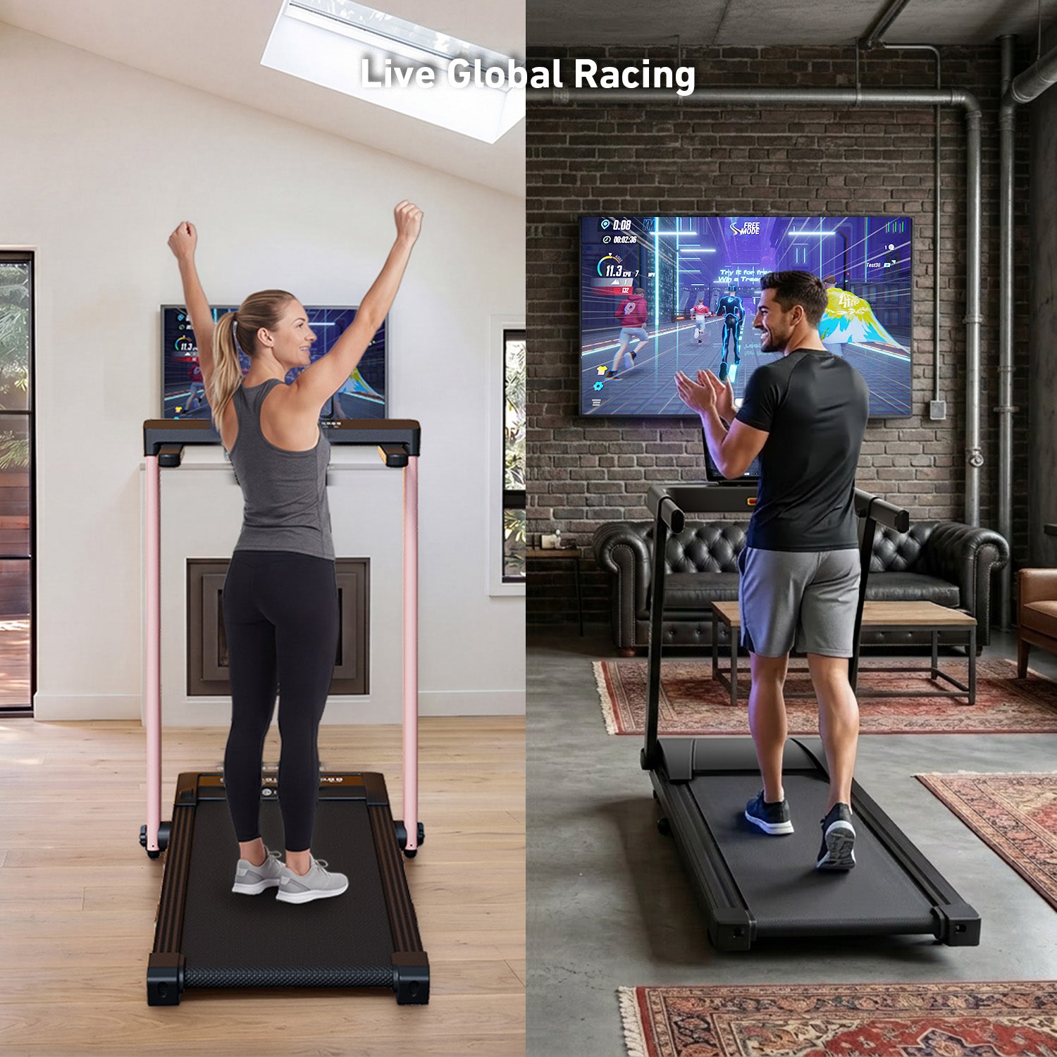 DeerRun Z10 Pro Muse Type 2 in 1 Foldable Treadmill with Remote Control, 12% Auto Incline, Pink