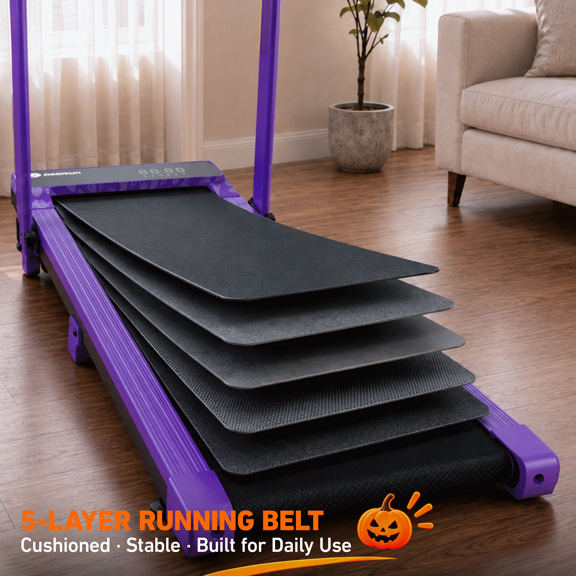 DeerRun Halloween Gift Edition 2-in-1 Foldable Treadmill for Home, Run & Save Space - With 6% Incline, Handlebar & Full Display Screen