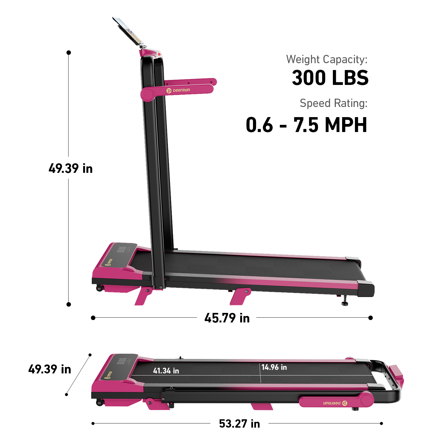 Valentine's Gift Couple-friendly 5% Incline Treadmill with Handrail - Black Pink
