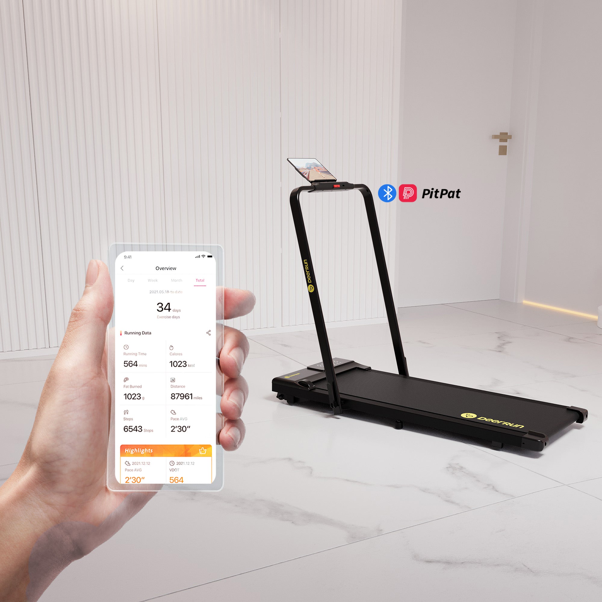DeerRun A5 PRO Vitality – 2025 Smart 2-in-1 Foldable Treadmill, Upgraded Chip & NFC Support | 7.5mph, 300Lbs