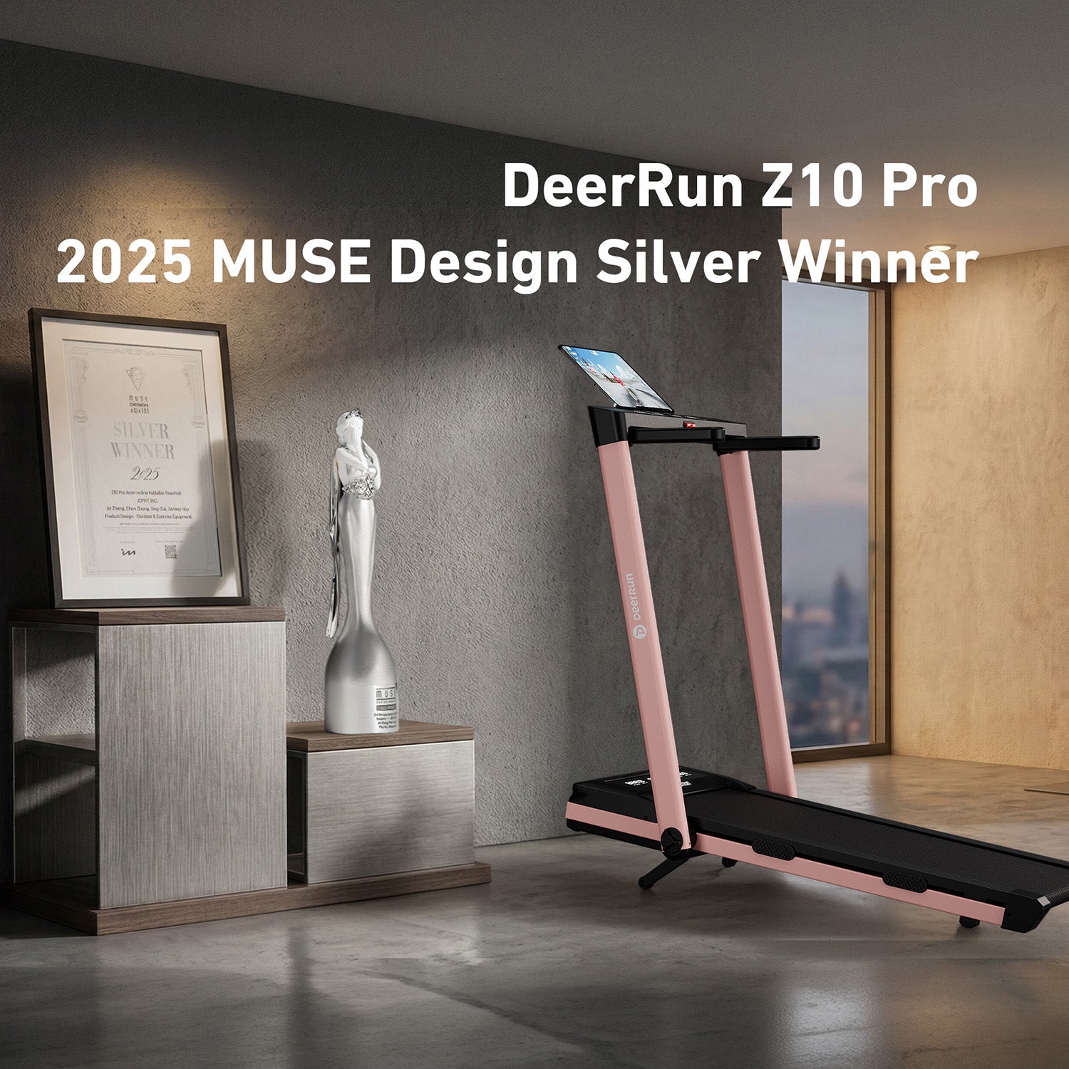 DeerRun Z10 Pro Muse Type 2 in 1 Foldable Treadmill with Remote Control, 12% Auto Incline, Pink