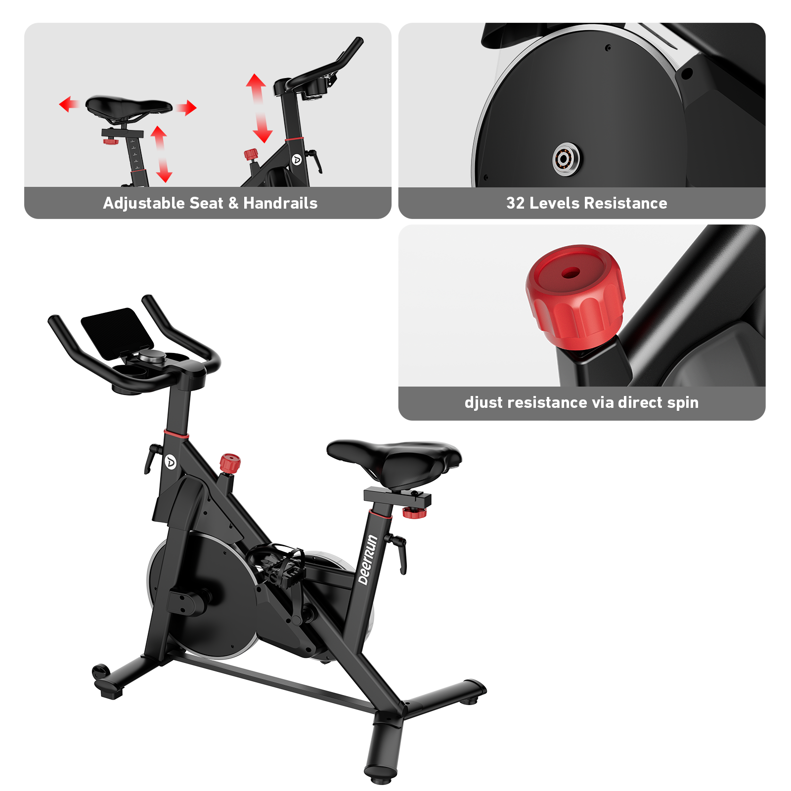 DeerRun S500 Pro King Size Indoor Bike for Tall Riders 32 Resistance, LED Screen
