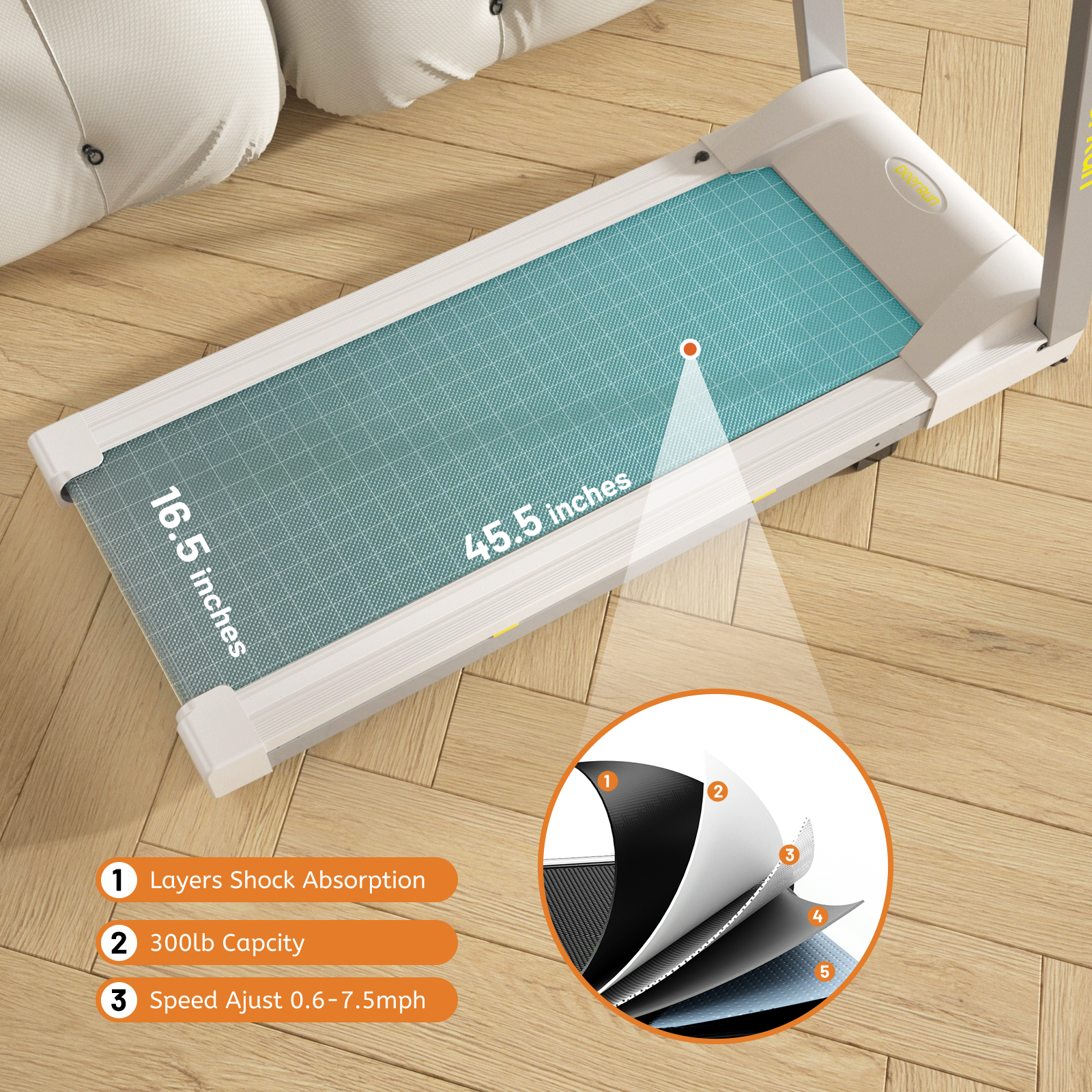 DeerRun A1 Folding Smart Treadmill 0% Incline Bluetooth App & Wireless Remote Control