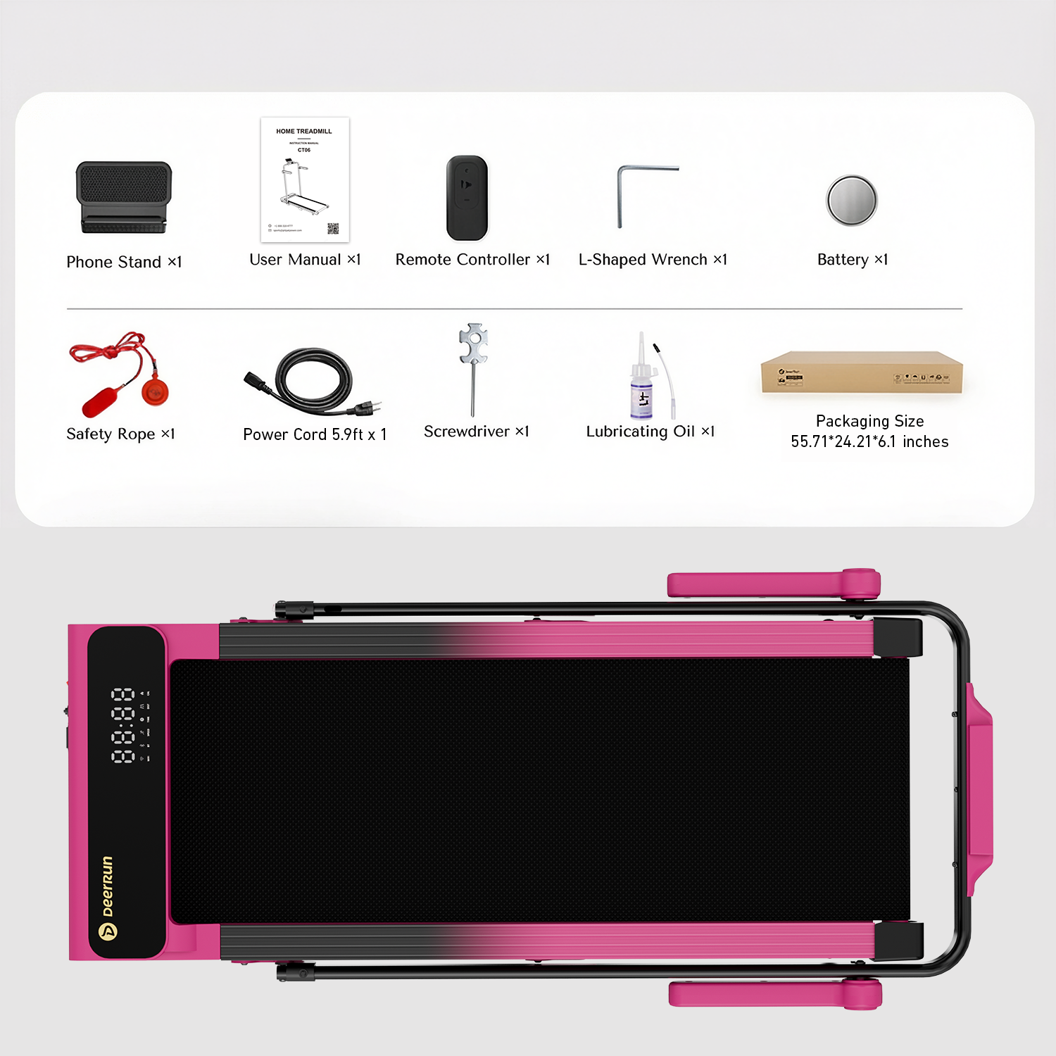 Valentine's Gift Couple-friendly 5% Incline Treadmill with Handrail - Black Pink