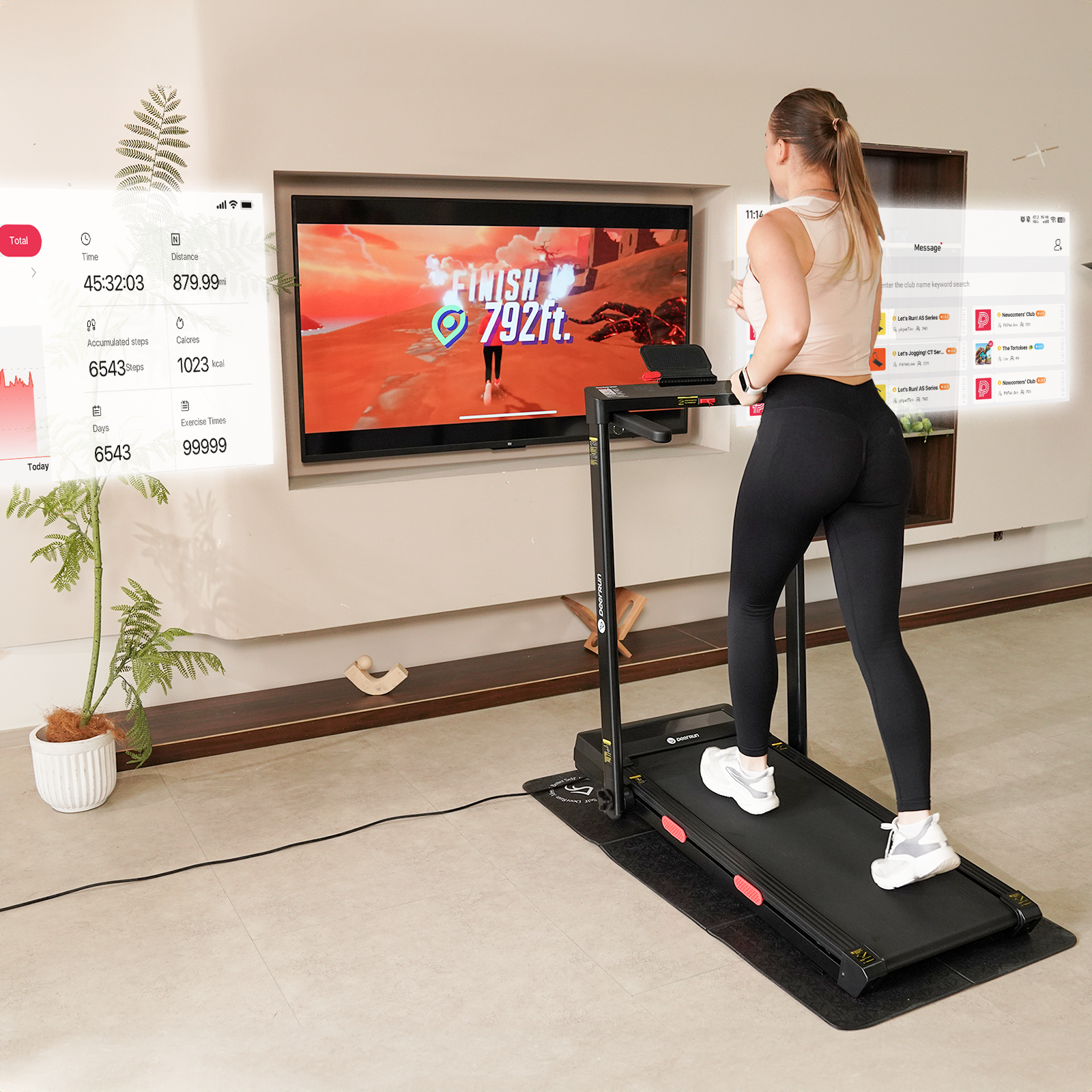 DeerRun Z10 Pro Muse Type 2 in 1 Foldable Treadmill with Remote Control, 12% Auto Incline - Black