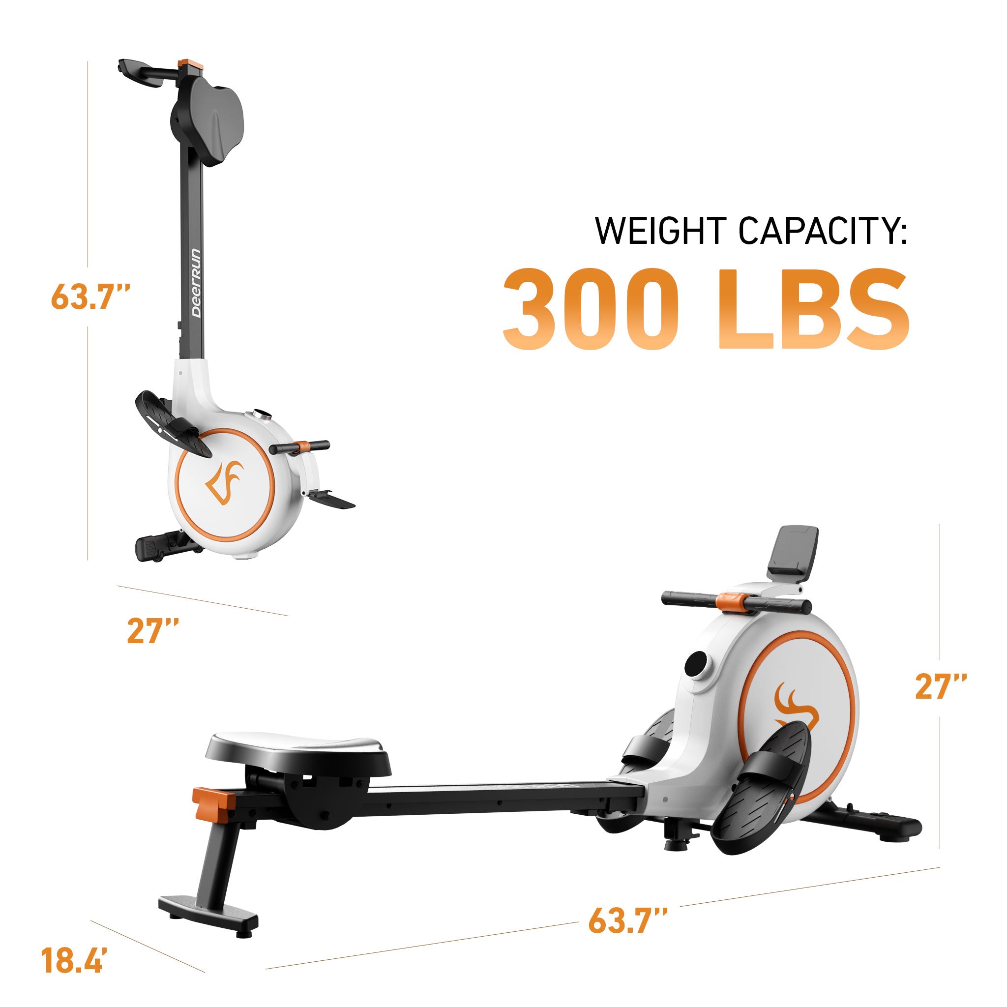 DeerRun RW600 Adjustable 32-Level Magnetic Resistance Long Slide Rail Smart Rowing Machine with PitPat App