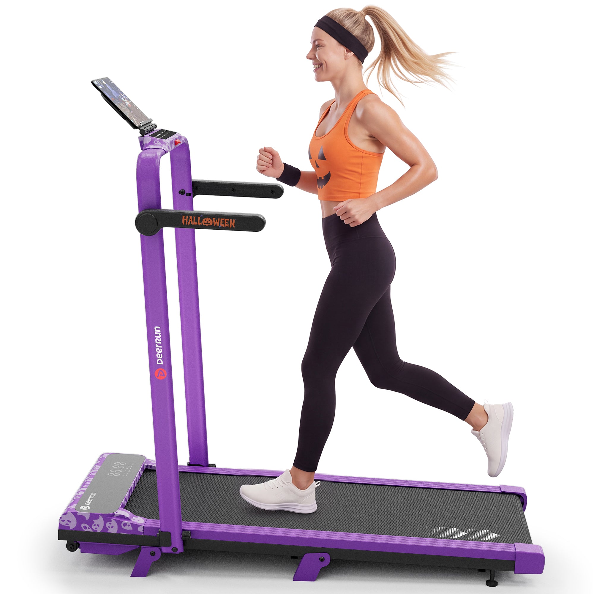 DeerRun Halloween Gift Edition 2-in-1 Foldable Treadmill for Home, Run & Save Space - With 6% Incline, Handlebar & Full Display Screen