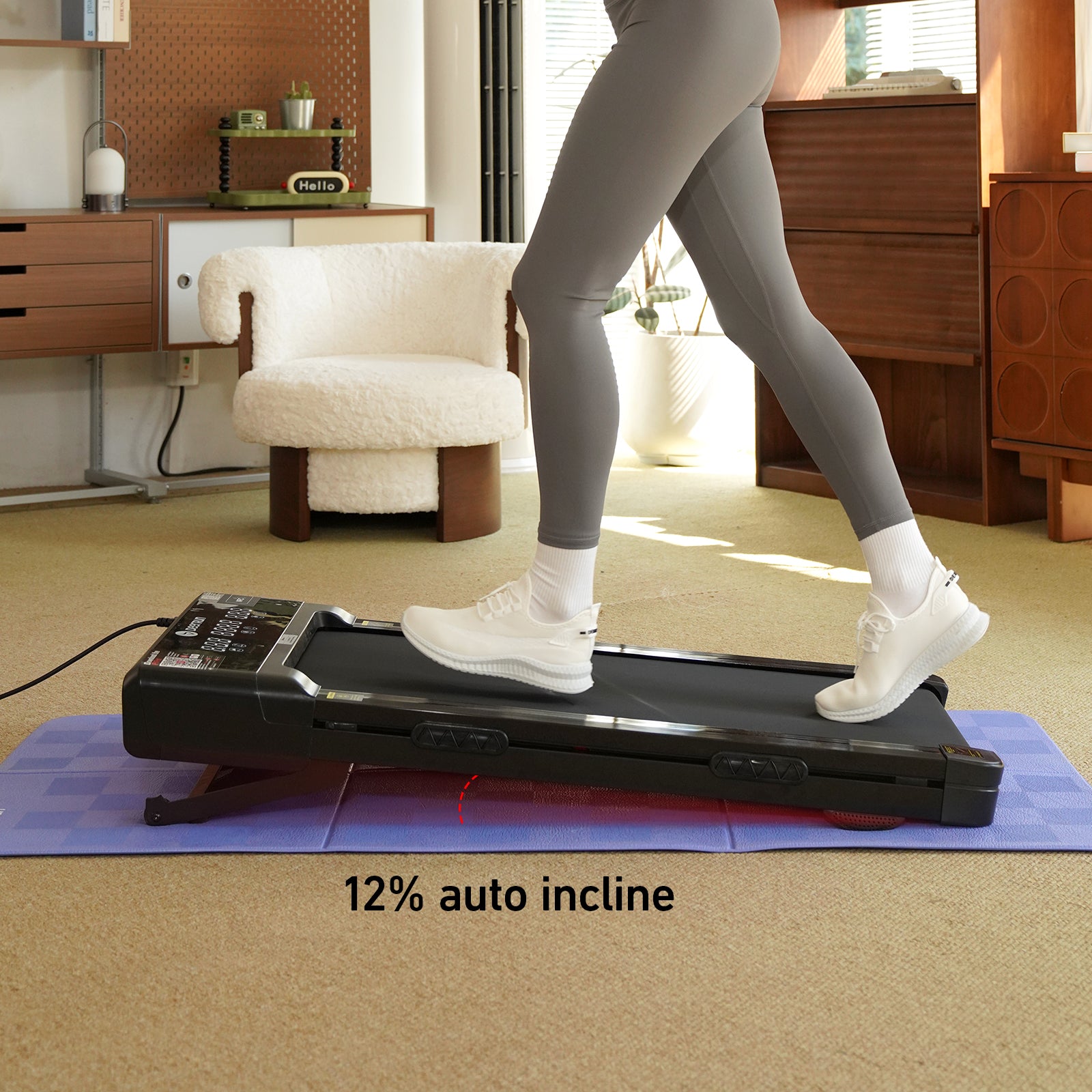 DeerRun Z10 Upgrade Full-screen Smart Walking Pad Treadmill with remote control 12% Auto Incline - Black, More Light