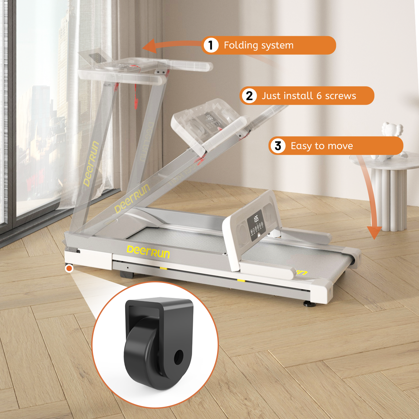 DeerRun A1 Folding Smart Treadmill 0% Incline Bluetooth App & Wireless Remote Control