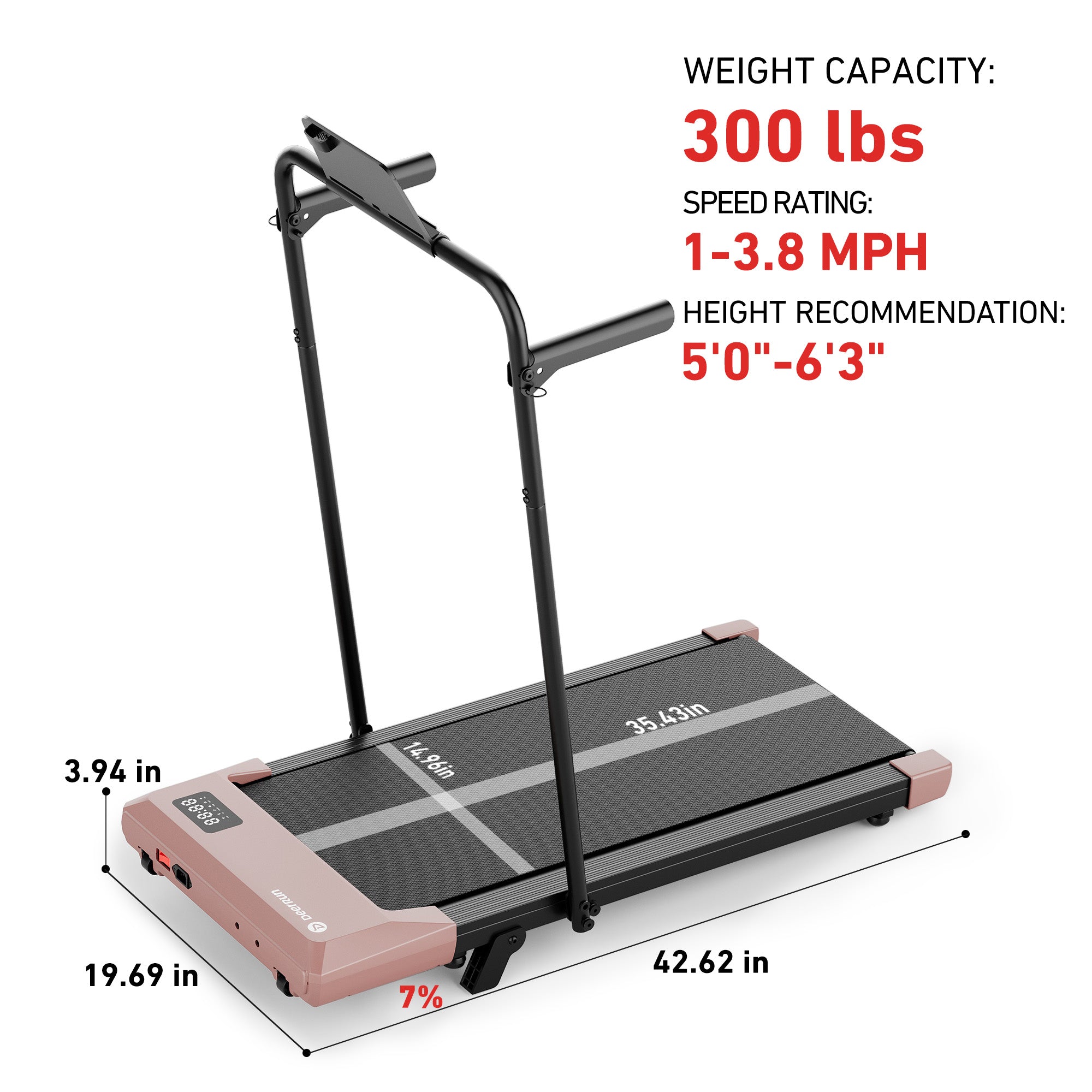 DeerRun Q2 Urban 7% Incline Walking Pad with Handrail