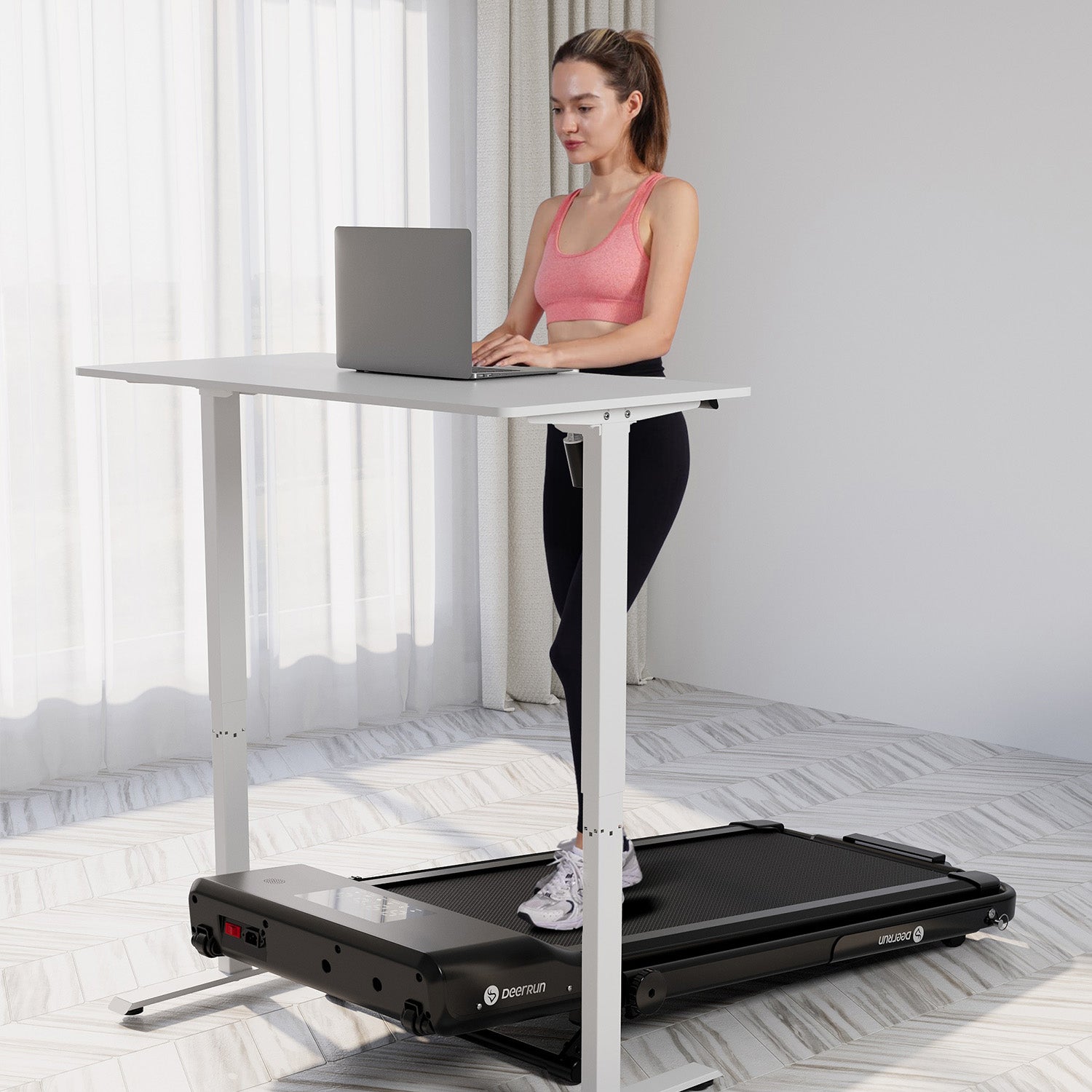 DeerRun A5 Mini 5.4% Incline Smart 2 in 1 Folding Treadmill with Handrail, 300 Lbs, 0.6-7.5 MPH