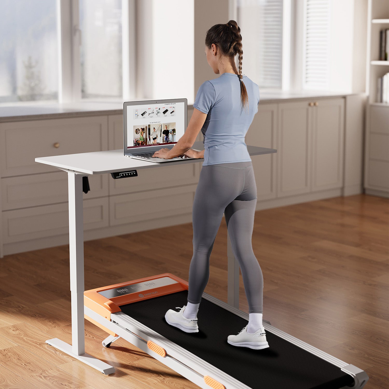 DeerRun Z10 Smart Walking Pad Treadmill with remote control 12% Auto Incline - Luxe Orange