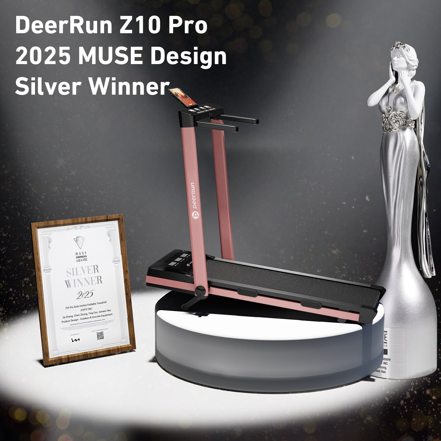 DeerRun Z10 Pro Muse Type 2 in 1 Foldable Treadmill with Remote Control, 12% Auto Incline, Pink