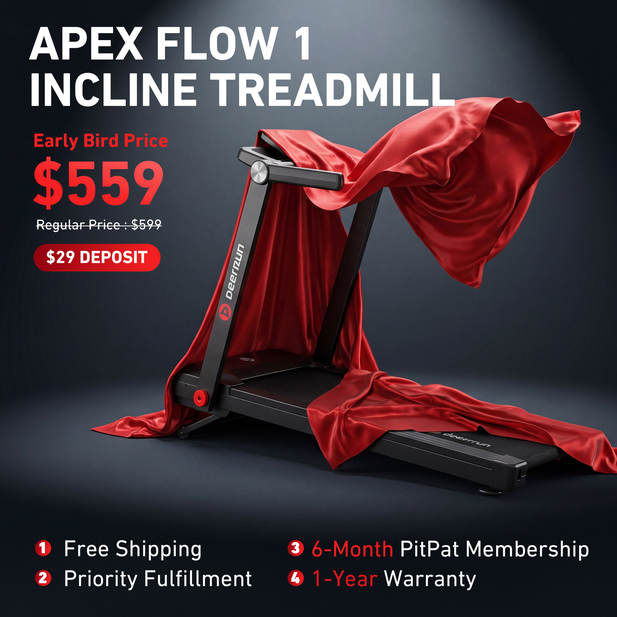 DeerRun Apex Flow 1 Foldable 15% Auto Incline Treadmill for Steady Home Running