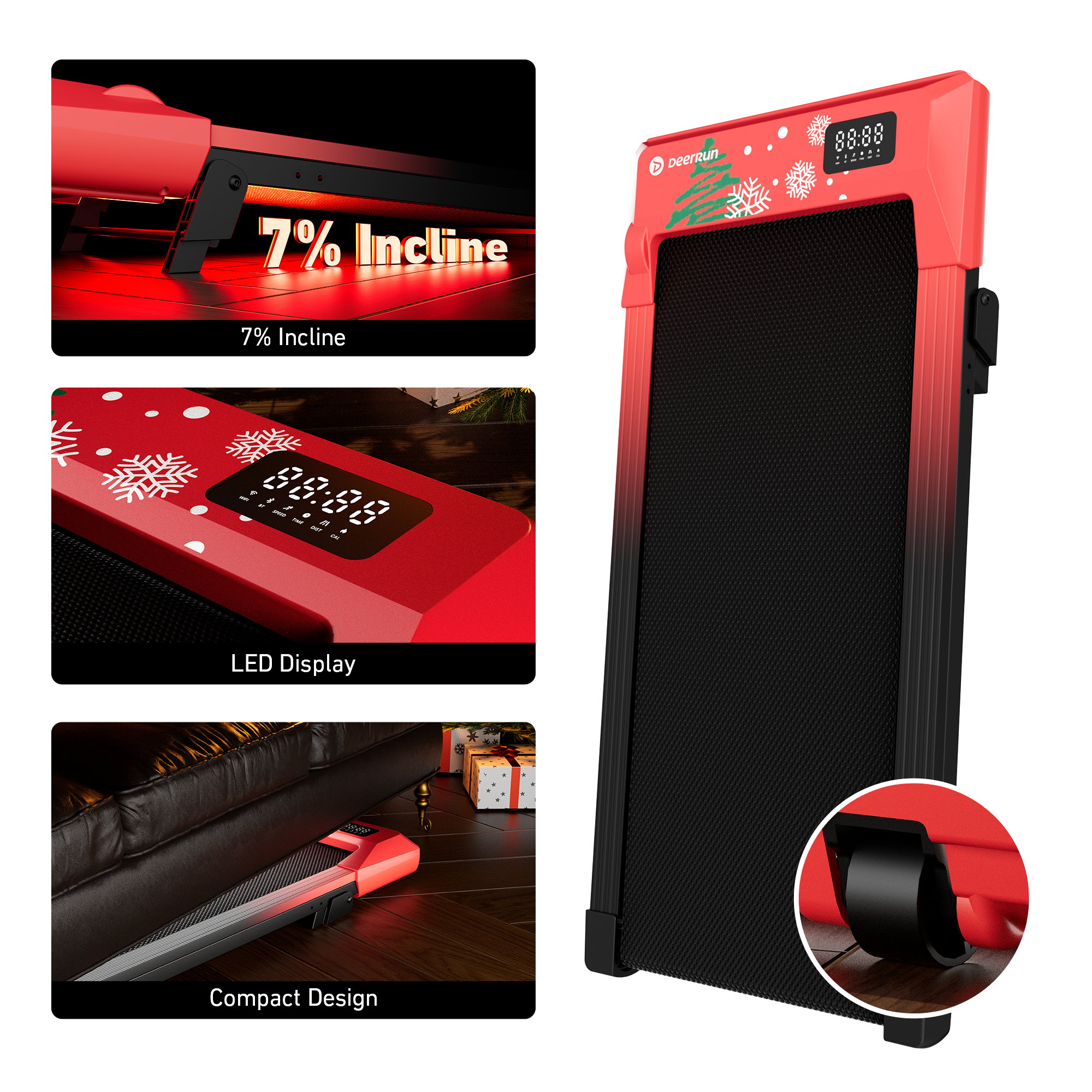 Q2 Christmas Edition 7% Incline Smart Walking Pad Treadmill