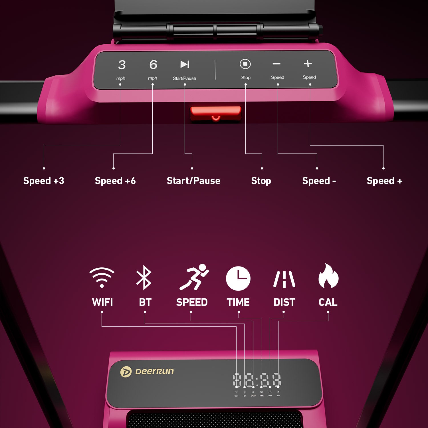 Valentine's Gift Couple-friendly 5% Incline Treadmill with Handrail - Black Pink