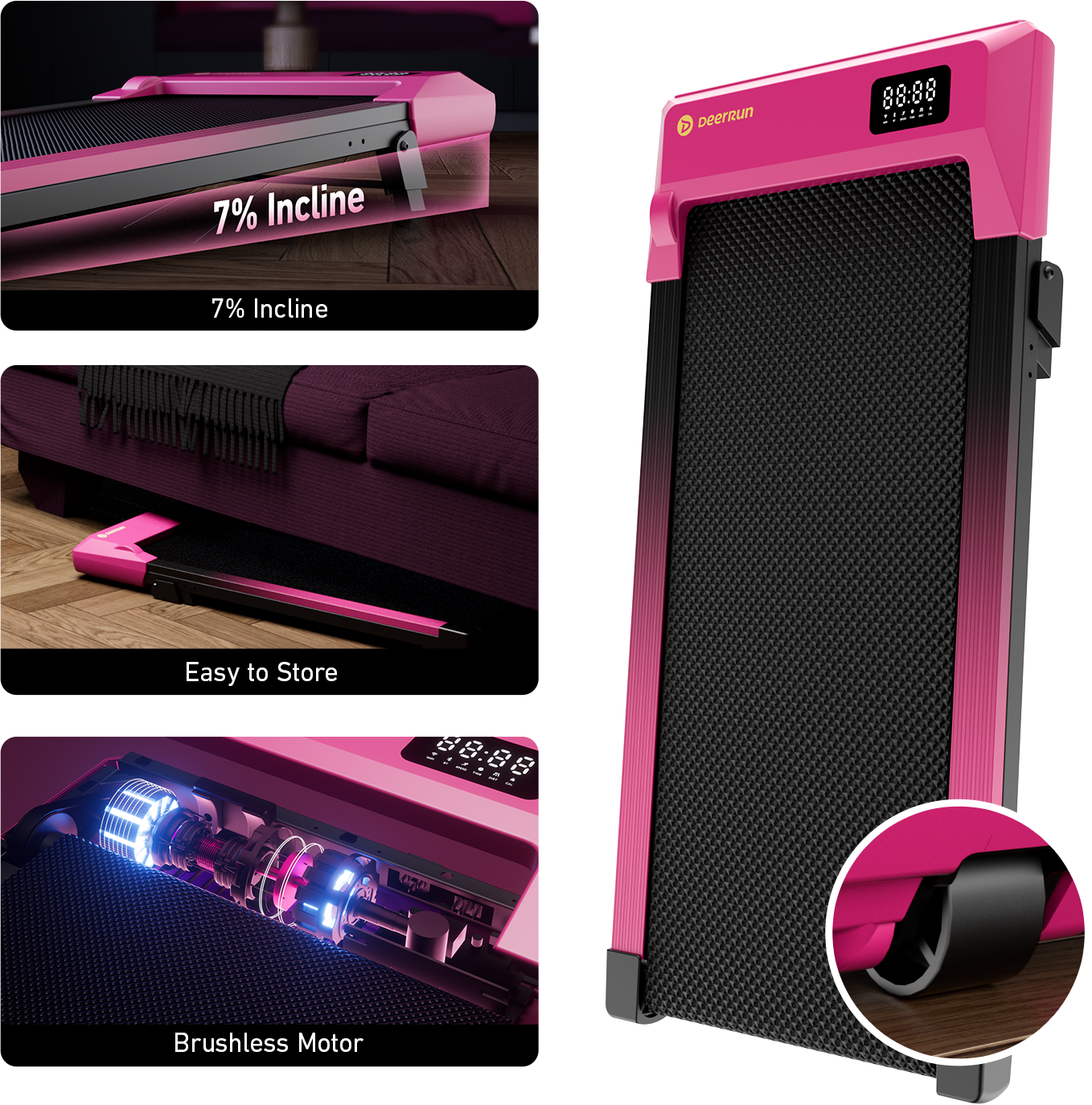 Valentine's Gift 7% Incline Under-Desk Walking Pad Treadmill - Black Pink