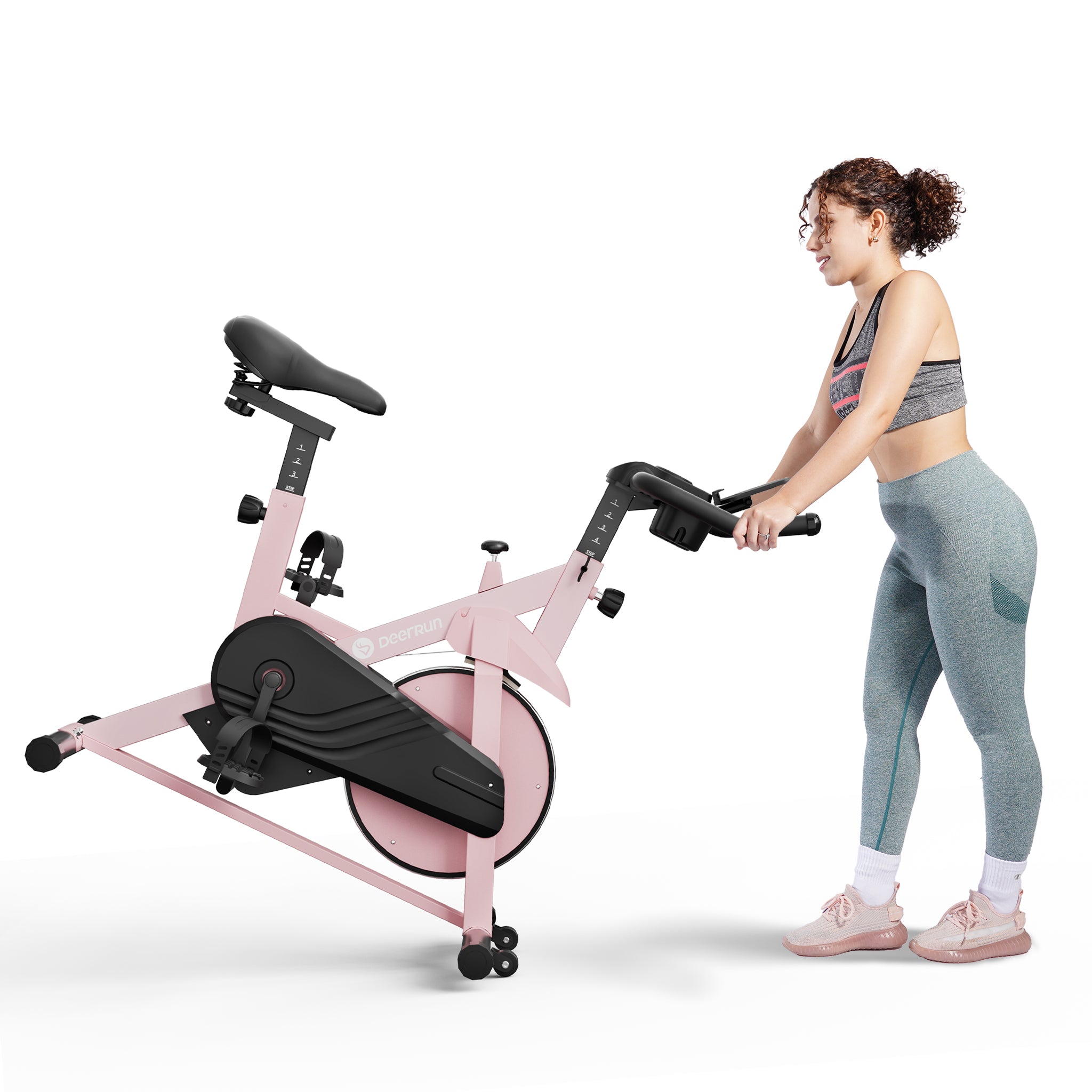 DeerRun S500 Indoor Smart Stationary Cycling Bike with PitPat App, 1-32 Magnetic Resistance-Pink