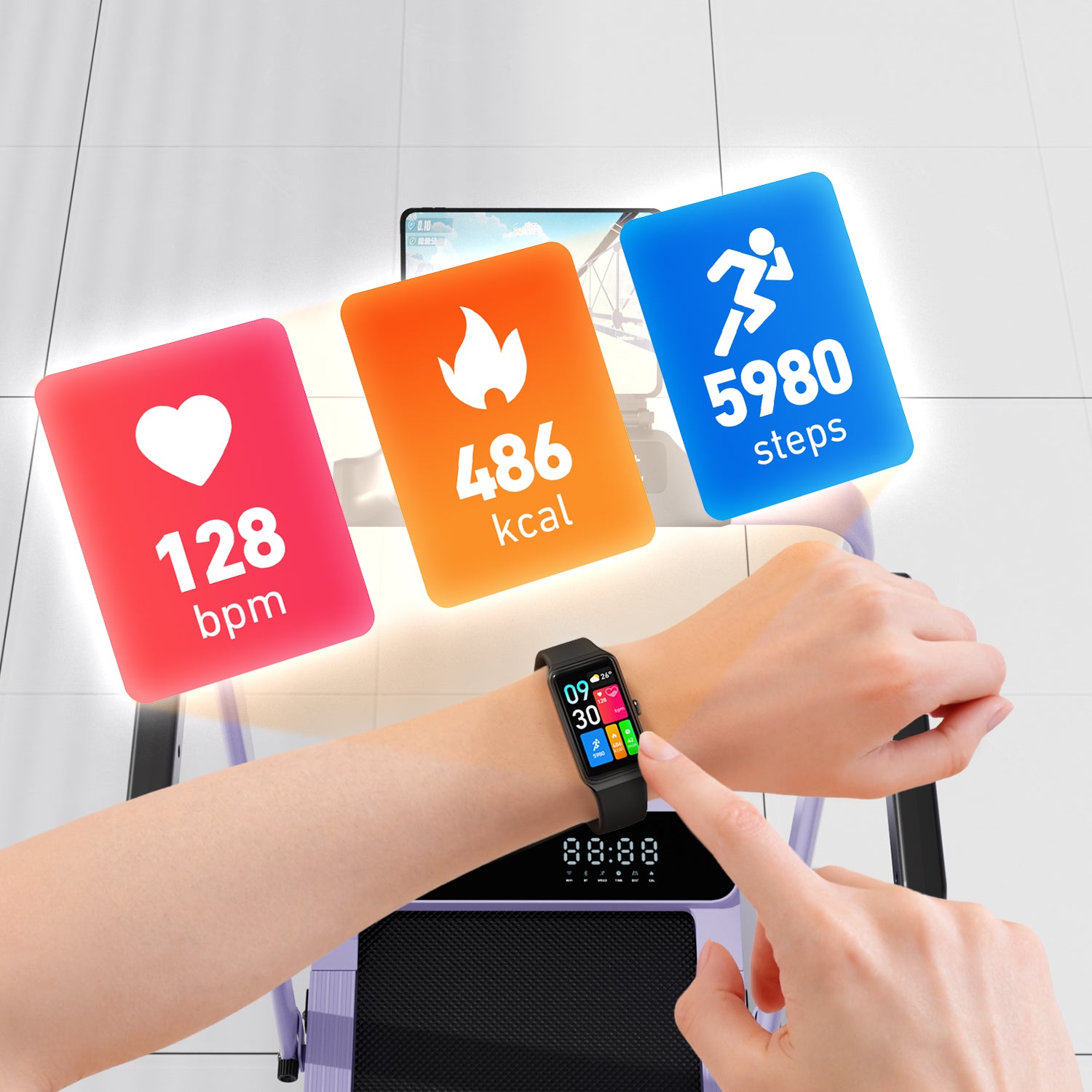 2026 New A6 Plus Handle 5% Incline 2 in 1 Foldable Treadmill with Whole Screen Upgraded Chip & NFC Support | 300 lbs, 7.5 mph, Purple