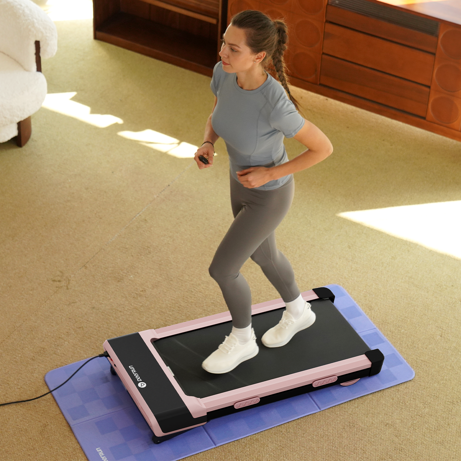 DeerRun Z10 12% Auto Incline Smart Walking Pad Treadmill with remote control-Pink