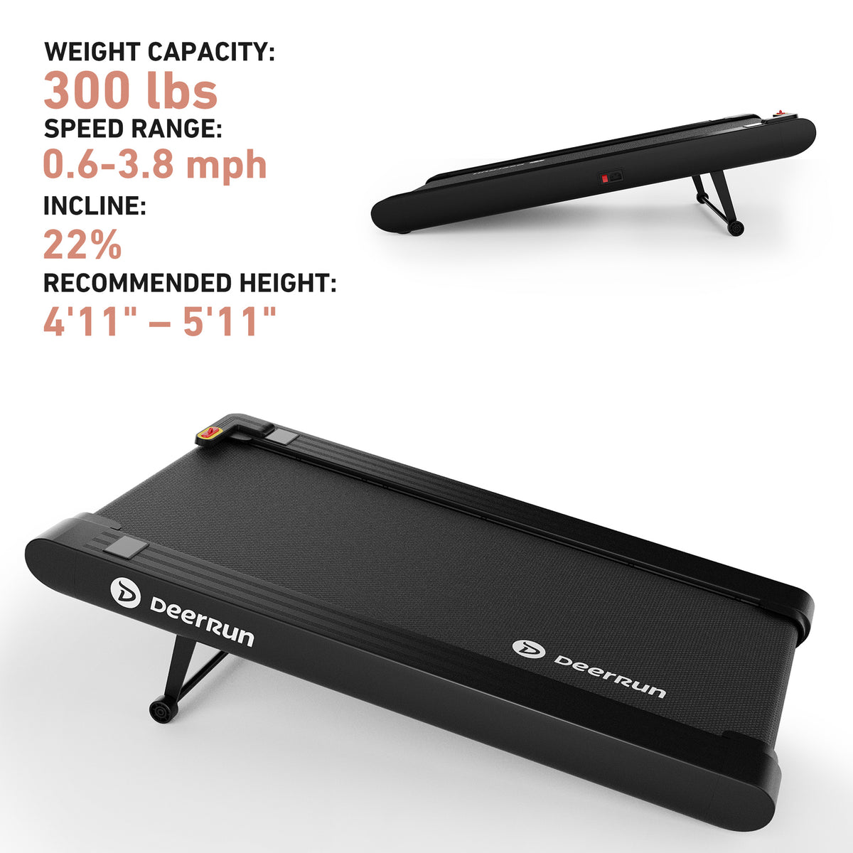 DeerRun Sleek Rise 1 22% Auto Incline Walking Pad for Cardio Training