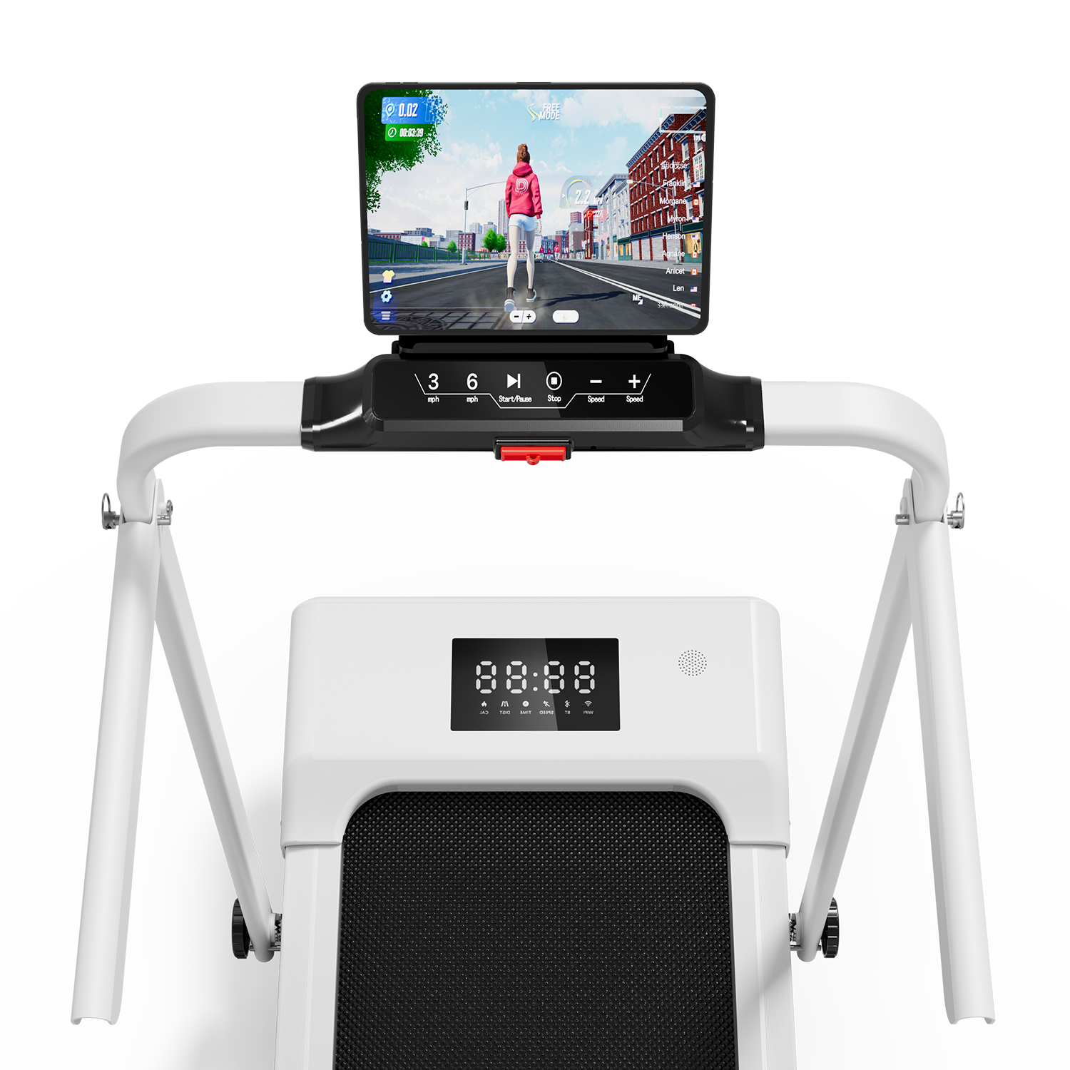 DeerRun A5 Mini 5.4% Incline Smart 2 in 1 Folding Treadmill with Handrail, 300 Lbs, 0.6-7.5 MPH White