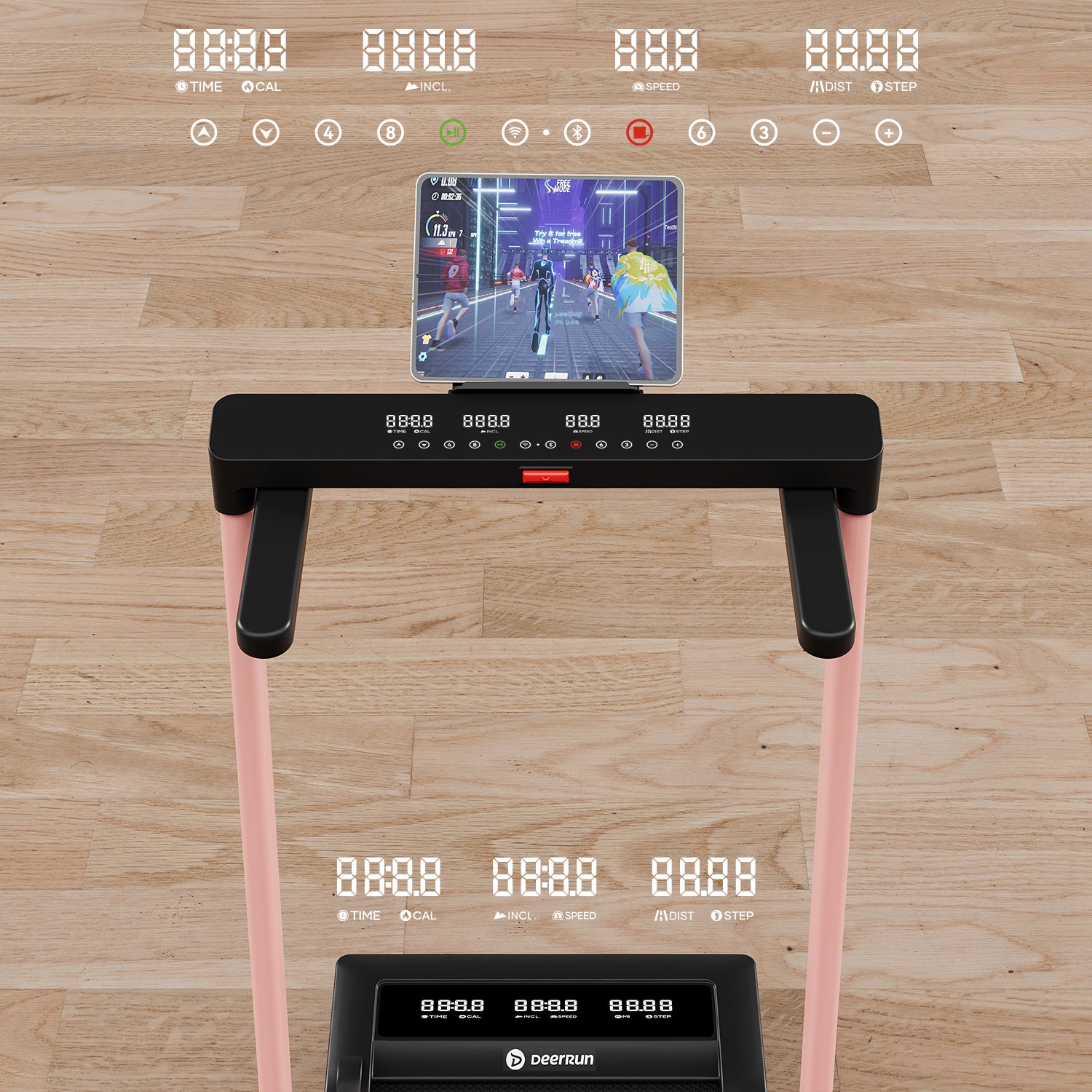 DeerRun Z10 Pro Muse Type 2 in 1 Foldable Treadmill with Remote Control, 12% Auto Incline, Pink
