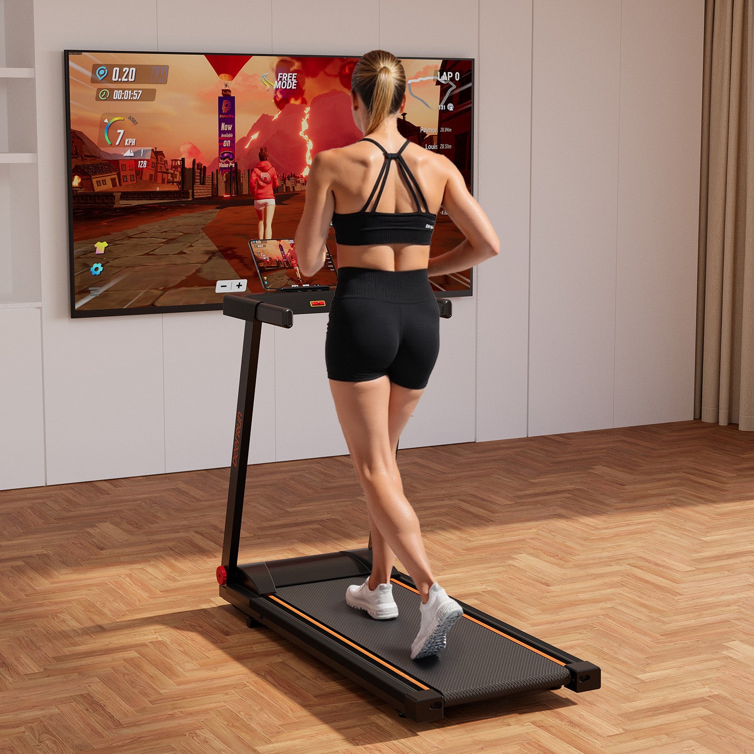 DeerRun A1 Pro Move+ Smart Foldable Treadmill with 6% Incline & NFC | 350Lbs, 10mph, Black