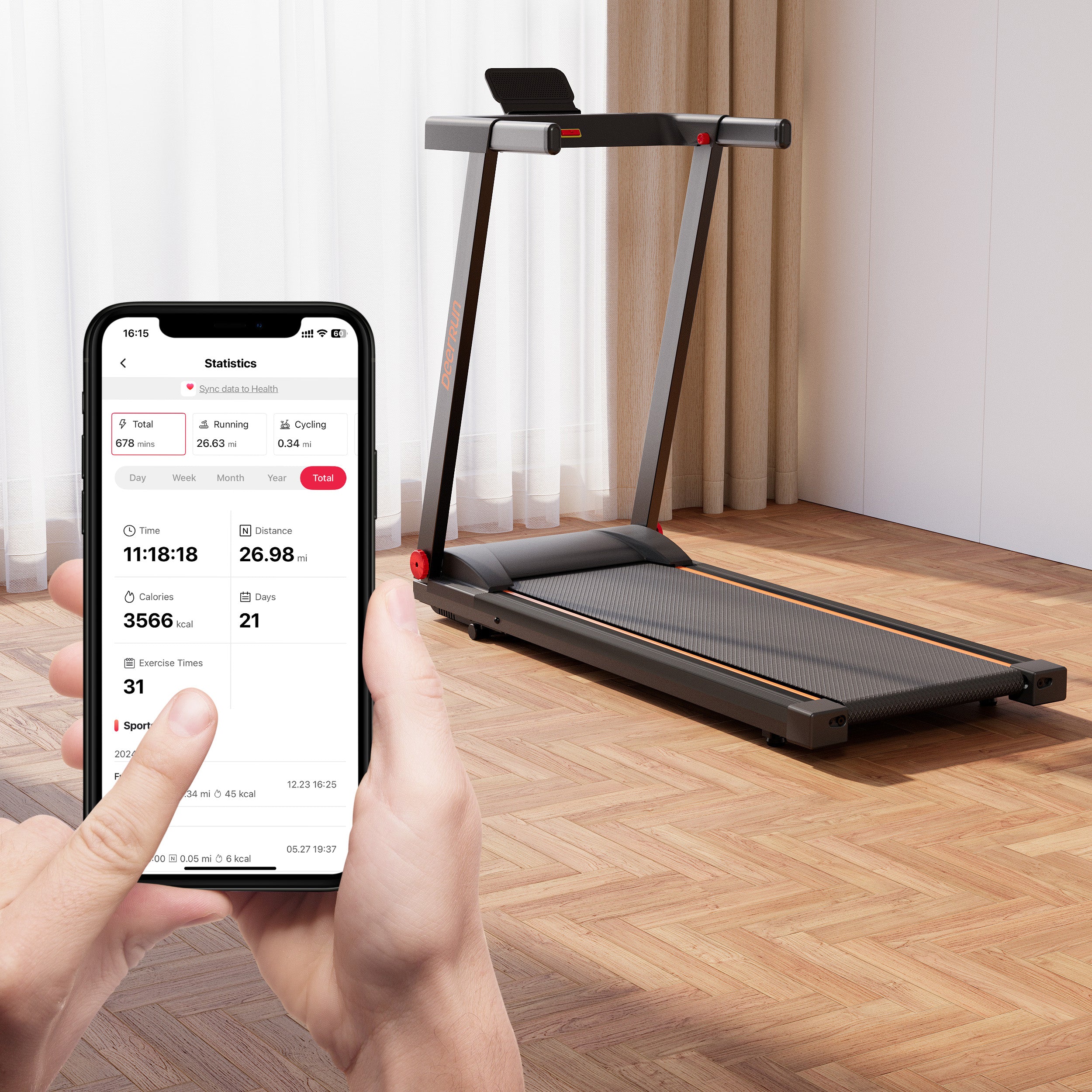 DeerRun A1 Pro Move+ Smart Foldable Treadmill with 6% Incline & NFC | 350Lbs, 10mph, Black