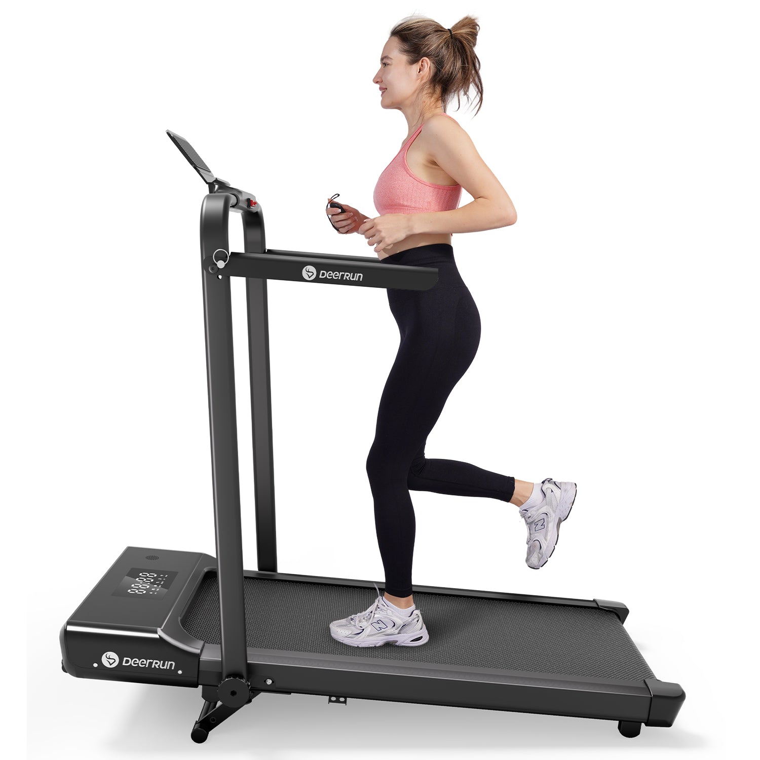 DeerRun A5 Mini 5.4% Incline Smart 2 in 1 Folding Treadmill with Handrail, 300 Lbs, 0.6-7.5 MPH