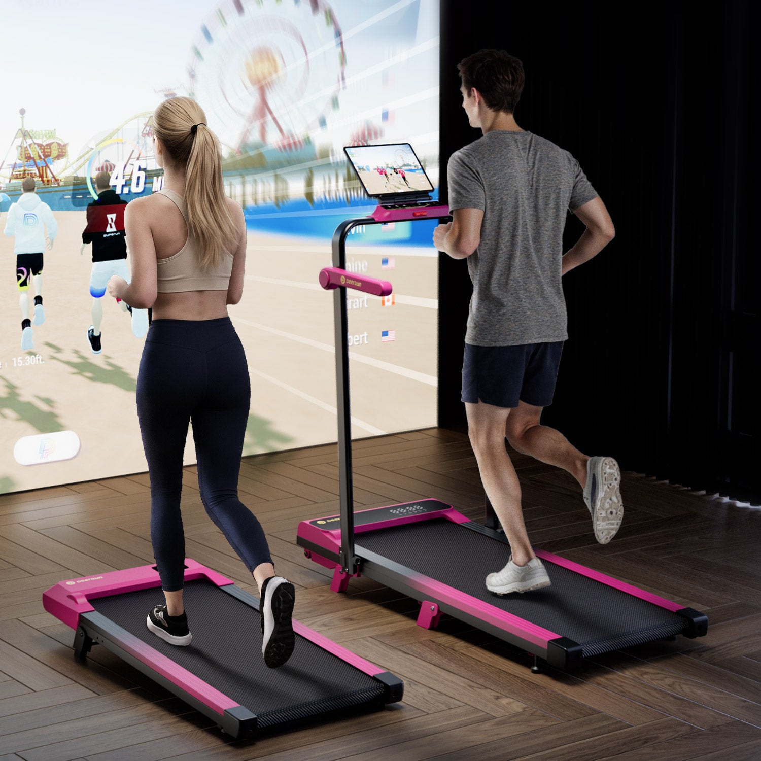 Valentine's Gift Couple-friendly 5% Incline Treadmill with Handrail - Black Pink