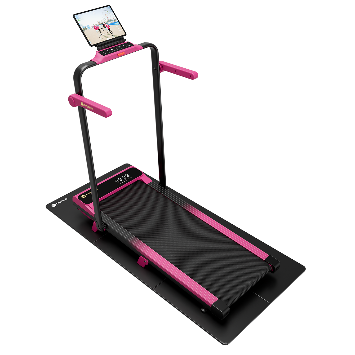 Valentine's Gift Couple-friendly 5% Incline Treadmill with Handrail - Black Pink