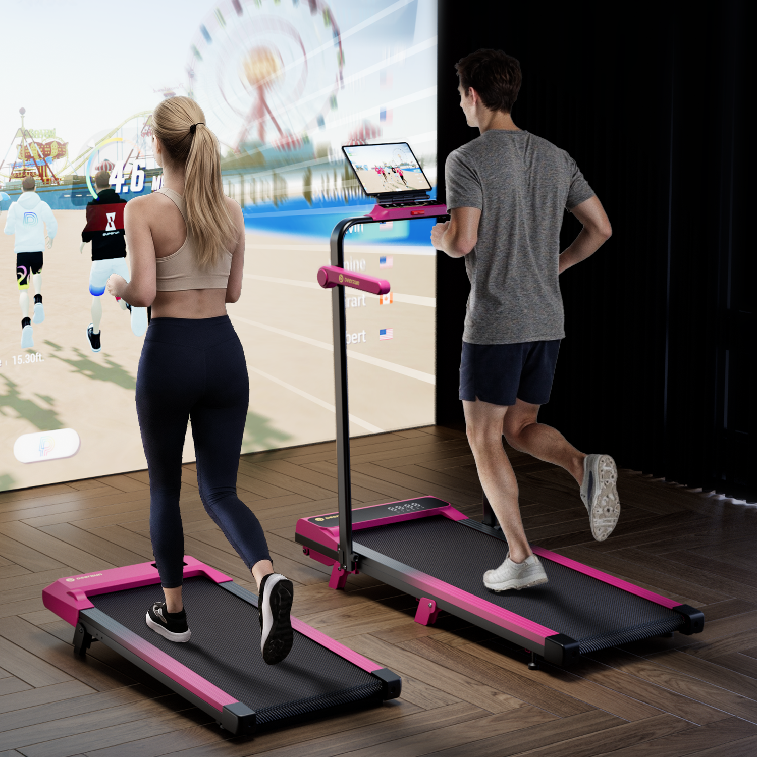 Valentine's Gift 7% Incline Under-Desk Walking Pad Treadmill - Black Pink