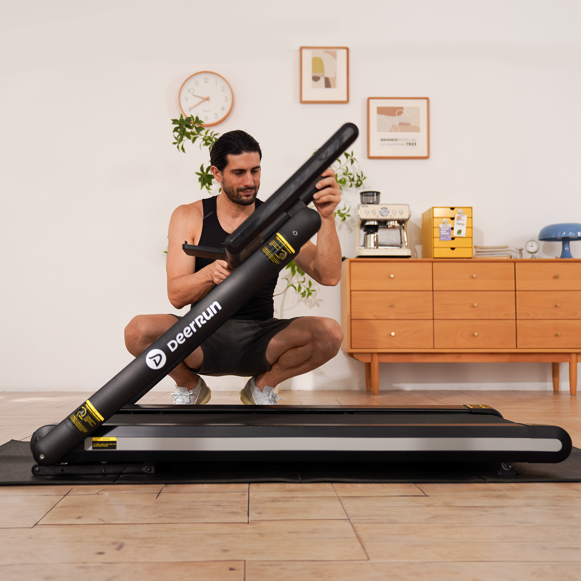 DeerRun X20 Treadmill with 15% Auto Incline Full Running Deck Treadmill Support Bluetooth & Remote Wireless Control