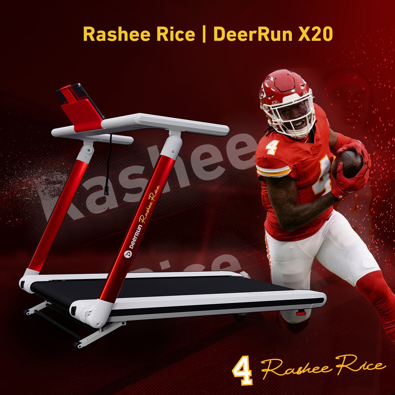 DEERRUN x RASHEE RICE COLLABORATION X20 Treadmill with 15% Auto Incline Full Running Deck Treadmill Support Bluetooth & Remote Wireless Control