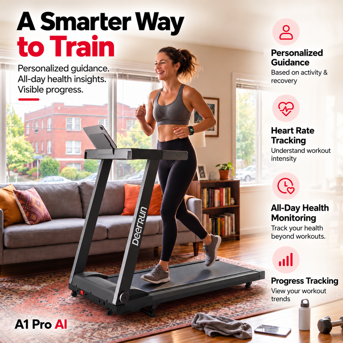 DeerRun A1 Pro Smart Foldable Treadmill with AI Coach