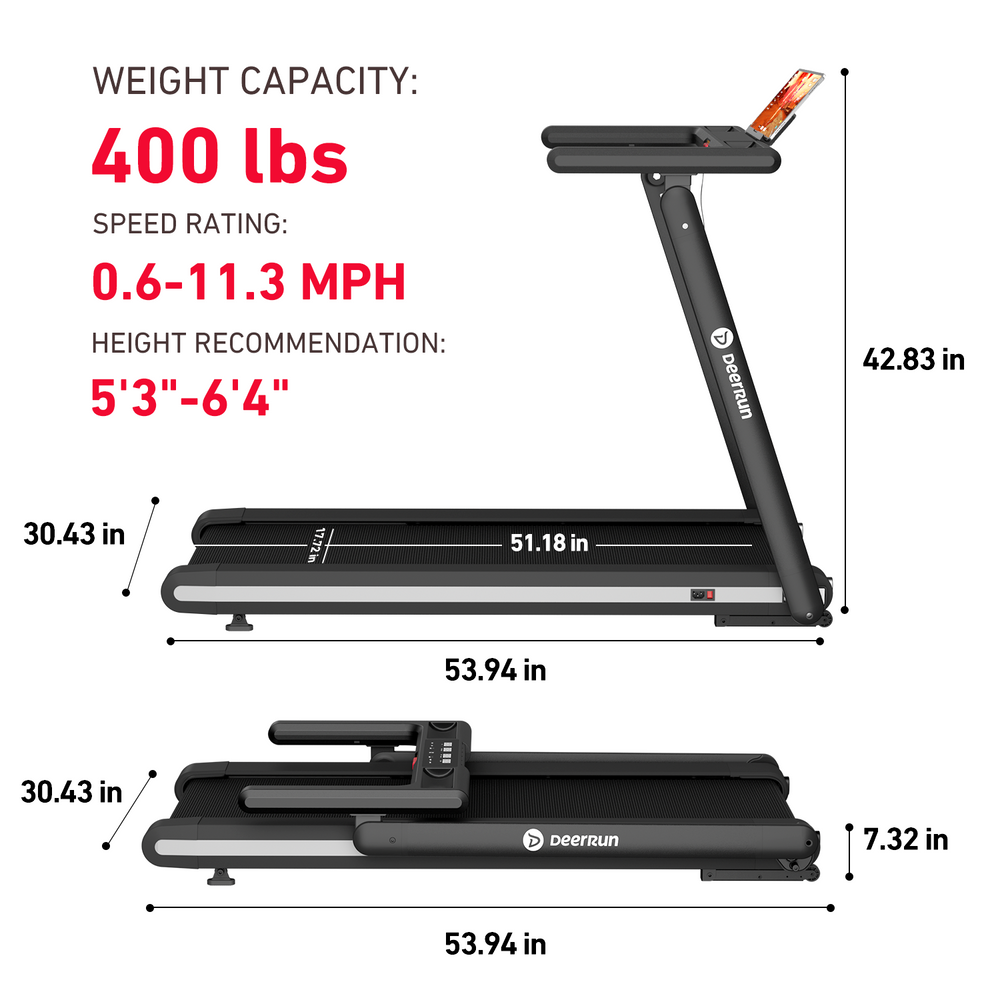 DeerRun X20 Treadmill with 15% Auto Incline Full Running Deck Treadmil