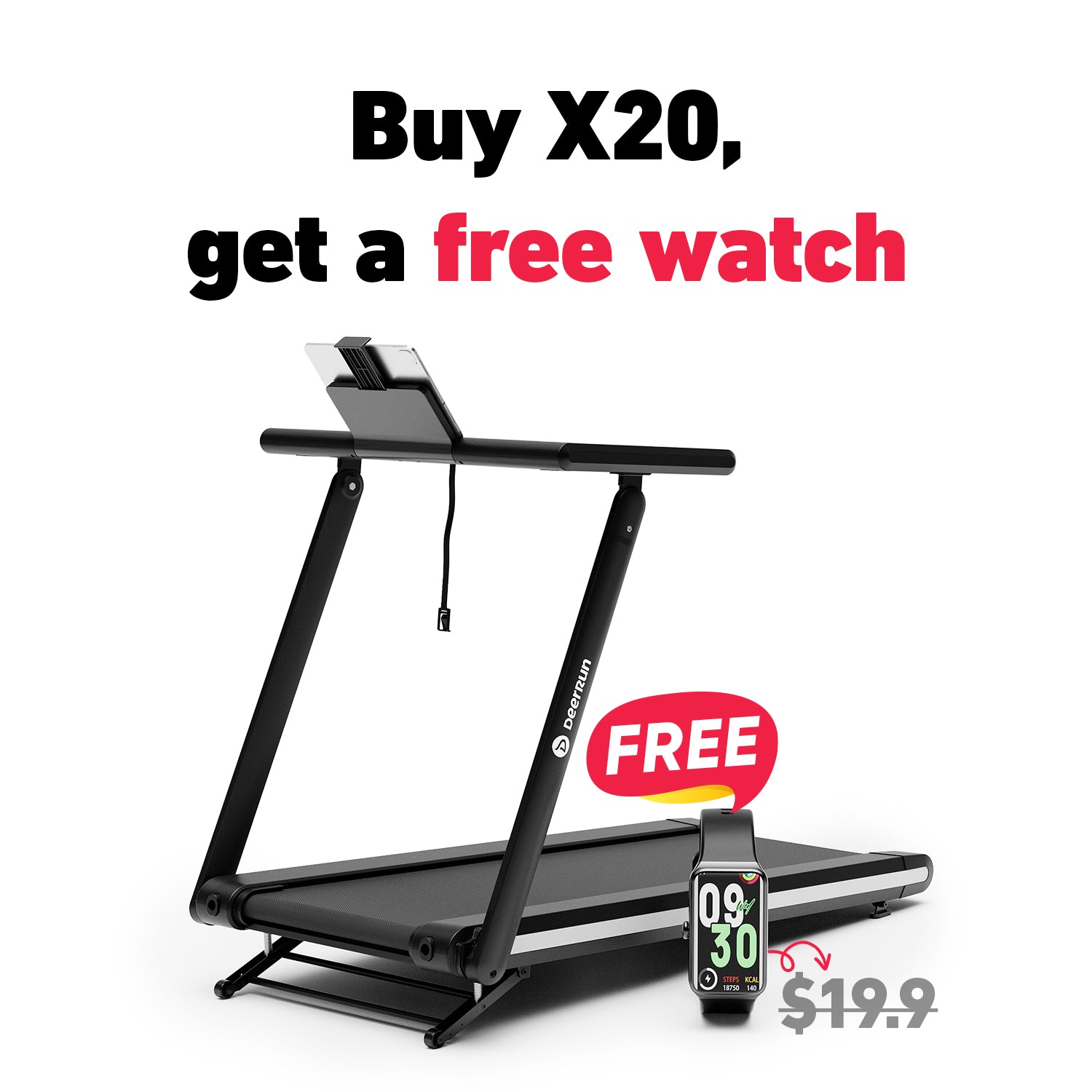 DeerRun X20 Treadmill with 15% Auto Incline Full Running Deck Treadmill | 400 lbs, 11.3 mph