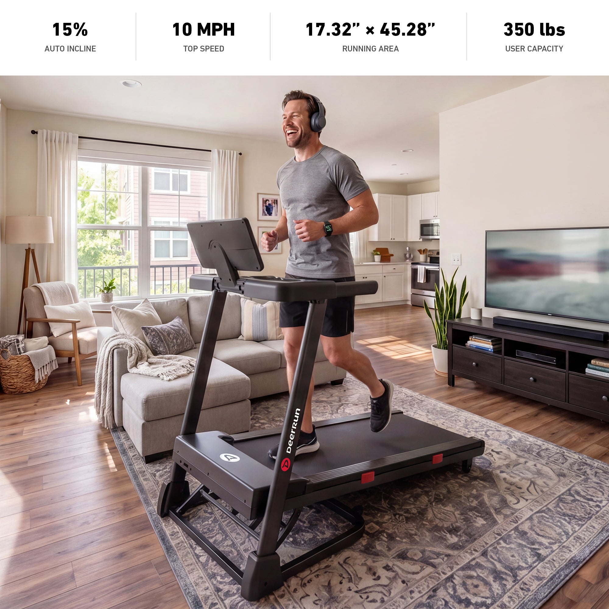 DeerRun Apex Base 1 Stronger Cardio 15% Auto Incline Treadmill