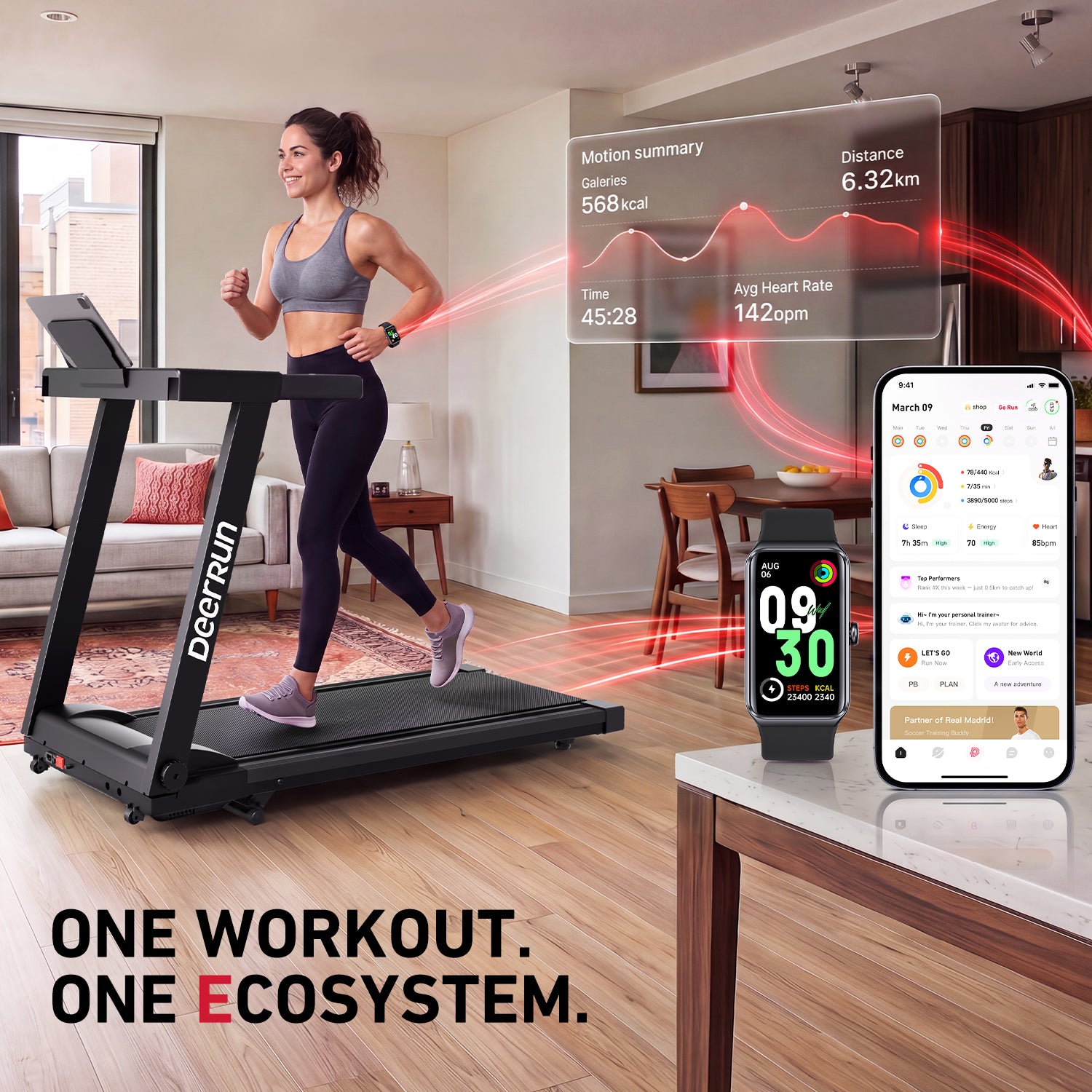 DeerRun A1 Pro Smart Foldable Treadmill with AI Fitness Coach System